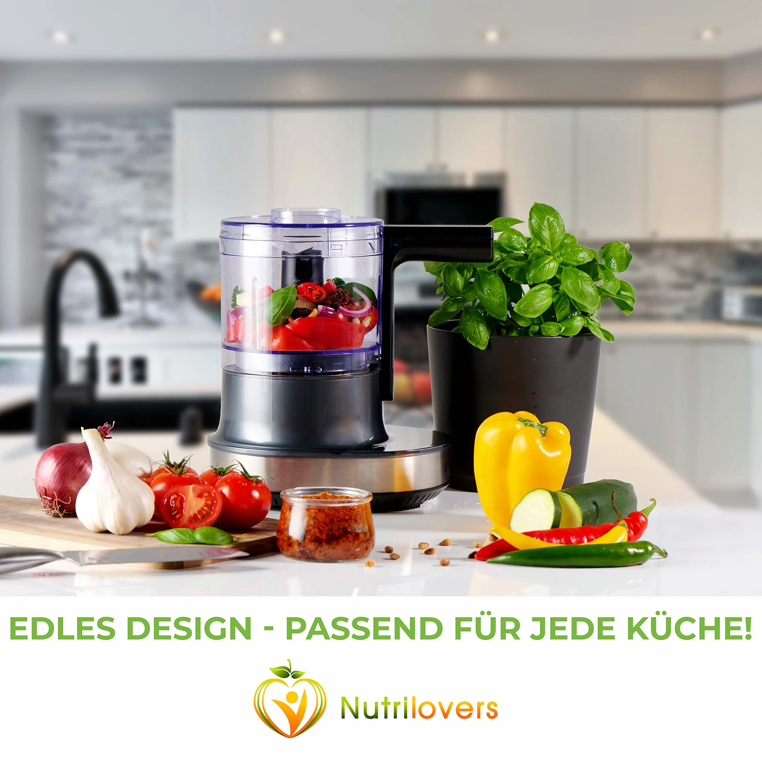 NUTRI-CHOPPER 4D rozdrabniacz kuchenny elektryczny z funkcją AUTO-BLADE, nie zawiera BPA, niemiecka marka, uniwersalny rozdrabniacz do cebuli, mięsa, orzechów pesto