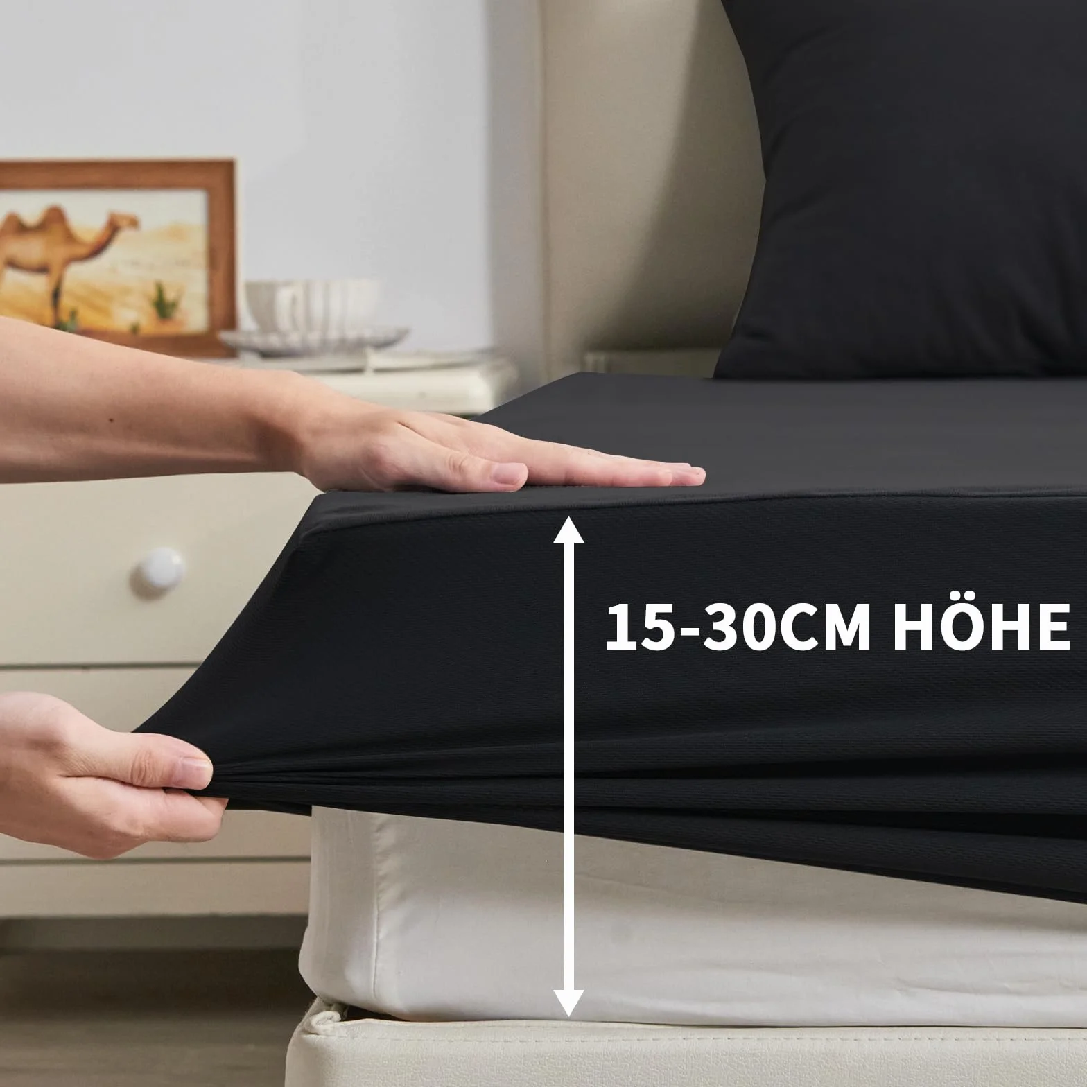 Ochraniacz na materac 90 x 200 cm, wodoszczelny, ochrona materaca, oddychająca, na materac do 30 cm, podkładka przeciw nietrzymaniu moczu, nadaje się do prania, ochrona przed wilgocią, czarna