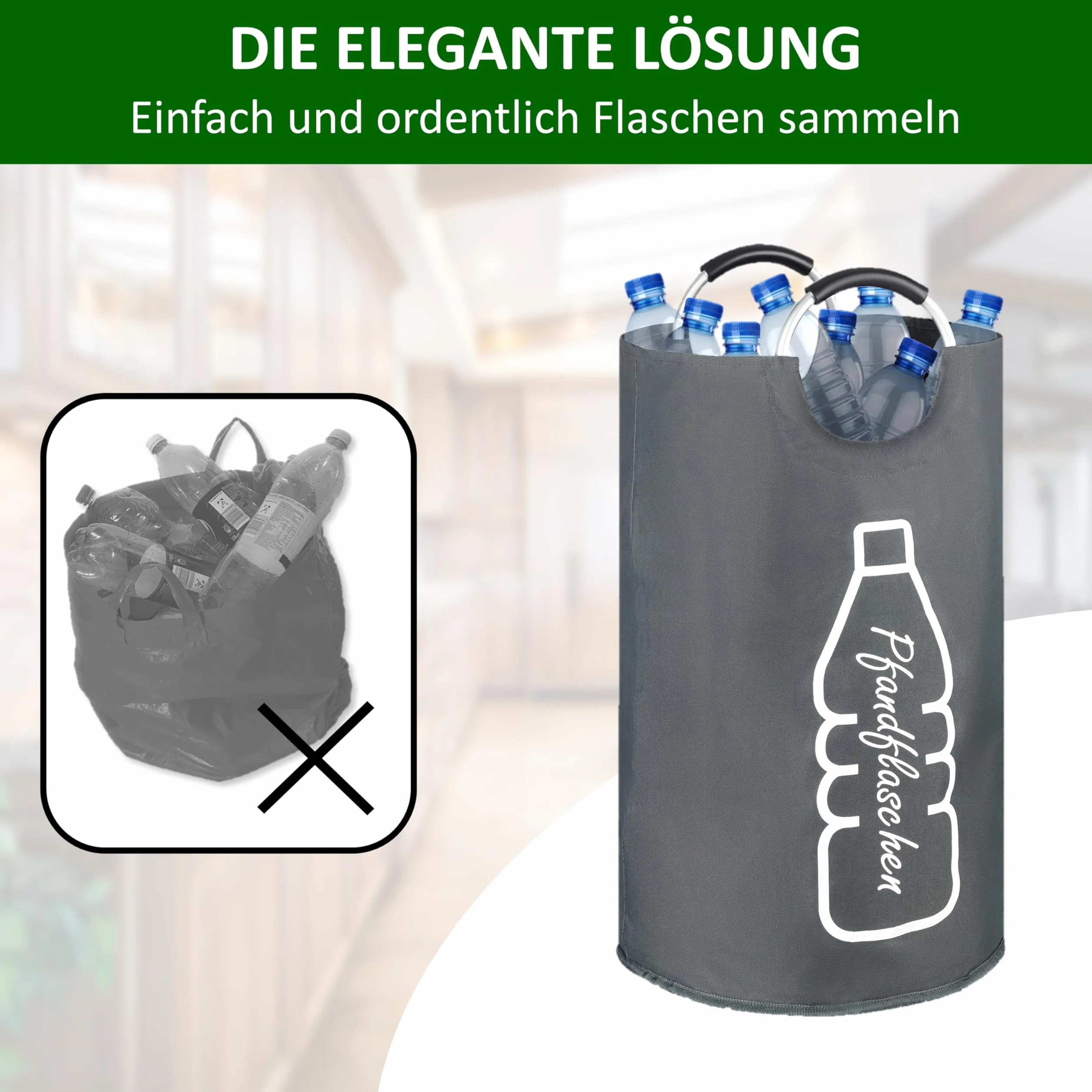 COTTARA Original Flaschensammler 69l aus recycelten PET-Flaschen grau