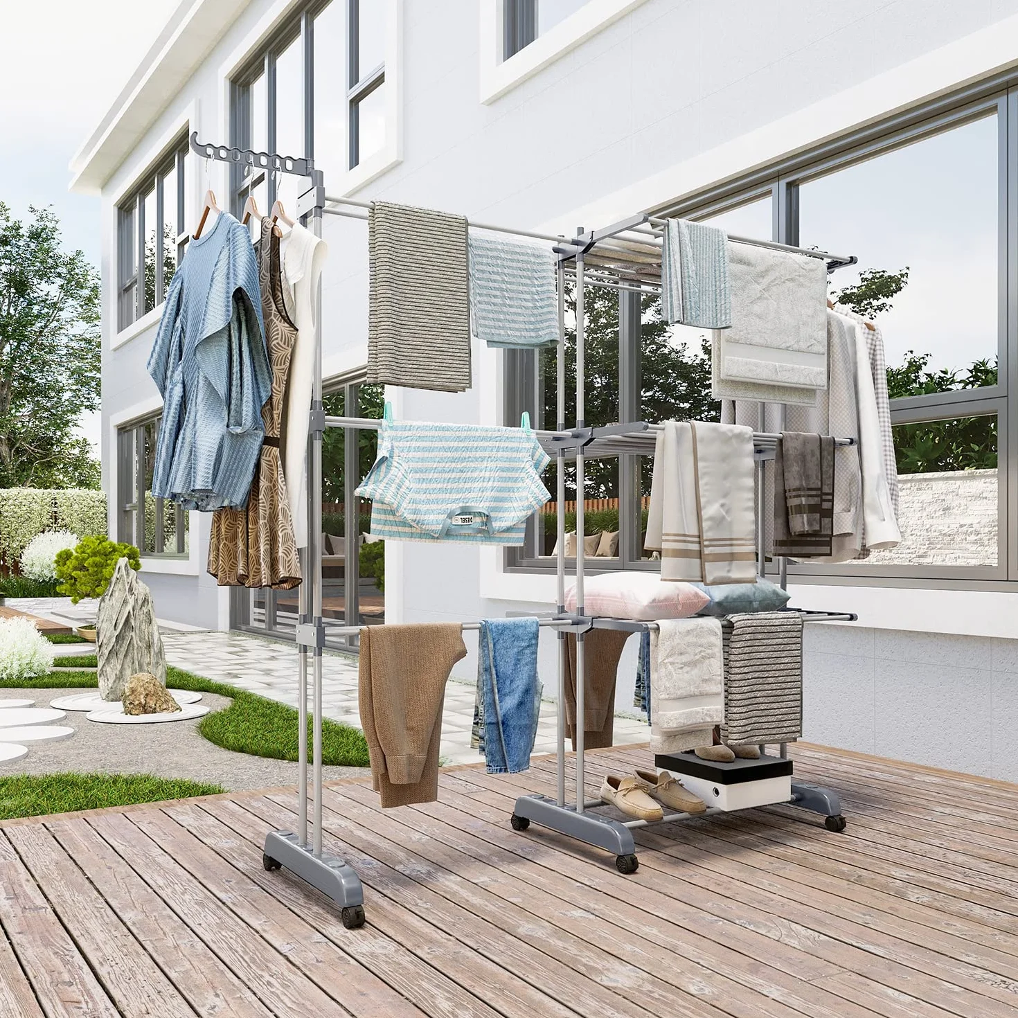 Suszarka na Pranie Pionowa Stojaca Universal Aluminium Vertical Clothes Drying Rack na Balkon/Ogrodowa