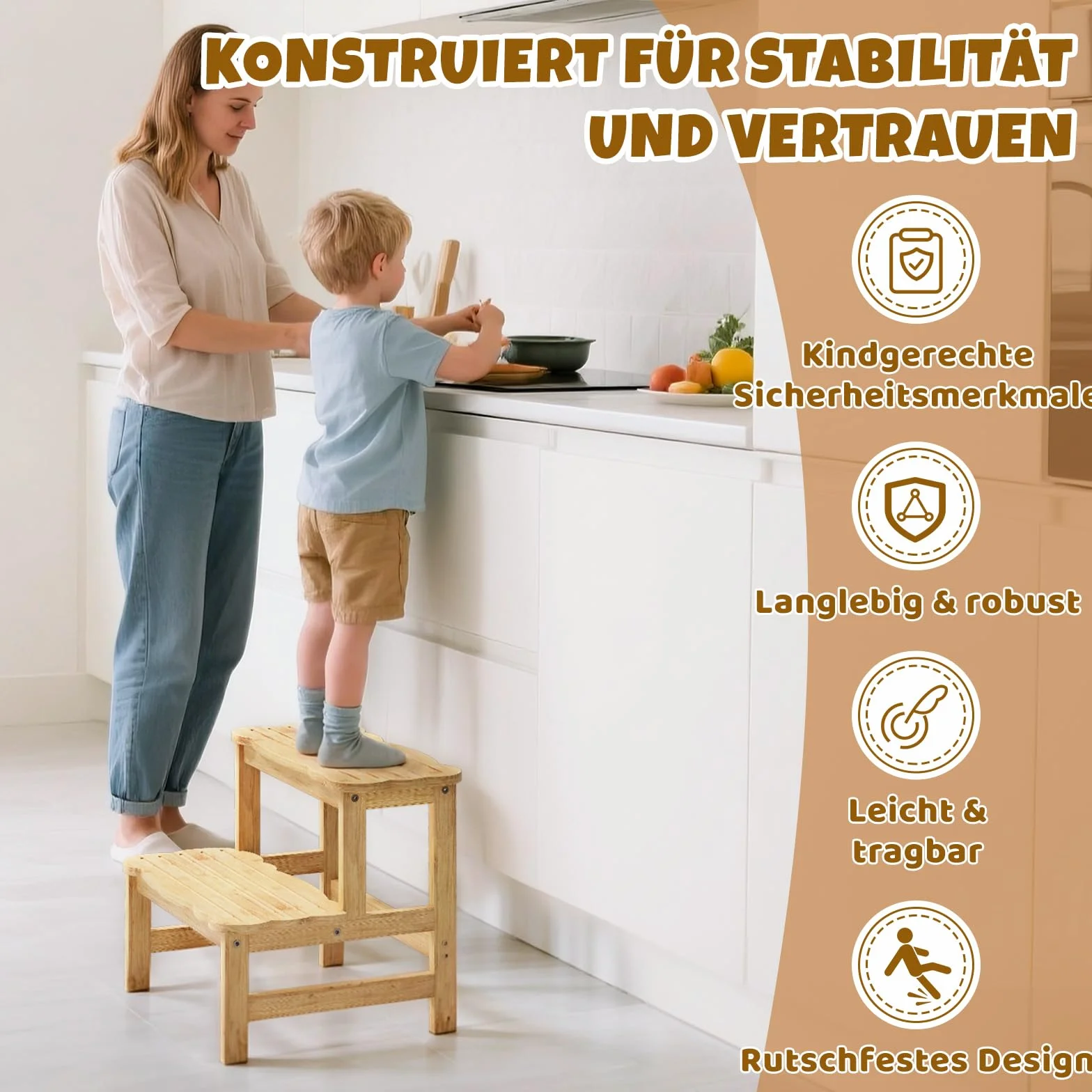 COSYLAND Taboret schodkowy z 2 stopniami | taboret do schodów dla dzieci | meble dla dzieci do łazienki, kuchni, pokoju dziecięcego od 2 lat | taboret toaletowy (naturalny)