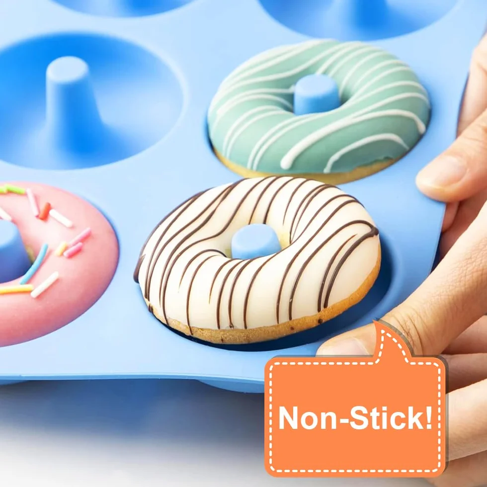 HIKPACKER 3 sztuki silikonowych foremek do pieczenia pączków, 6 pustych przestrzeni, nieprzywierająca, nie zawiera BPA, forma do donutów, do -40 do 230 stopni, dobra do pieczenia pączków, zielonych