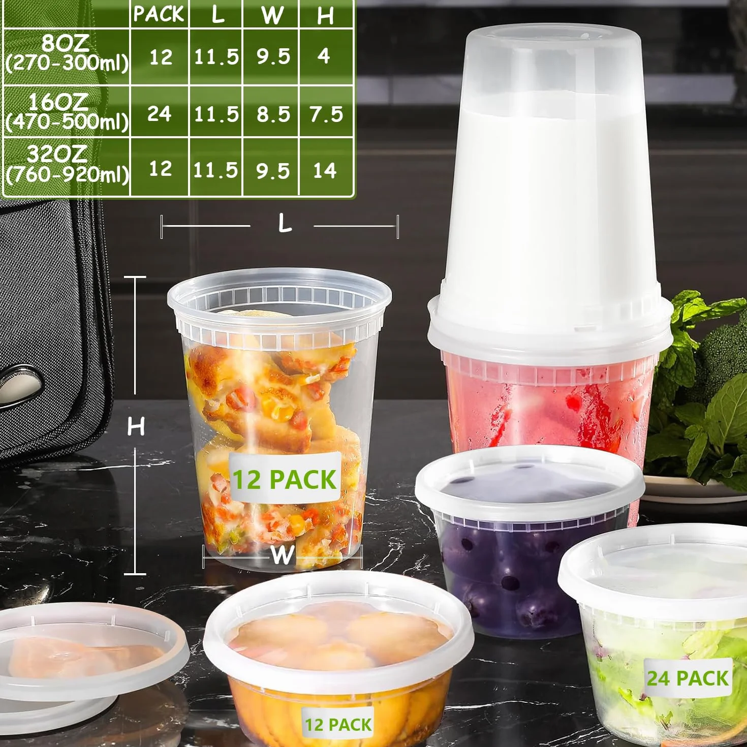 Pojemnik z tworzywa sztucznego z pokrywką, 48 szt., kubki do przechowywania żywności, 80 ml, 32 oz, nie zawiera BPA, wielokrotnego użytku, do kuchni, na deli, szczelne, nadają się do mycia w zmywarce