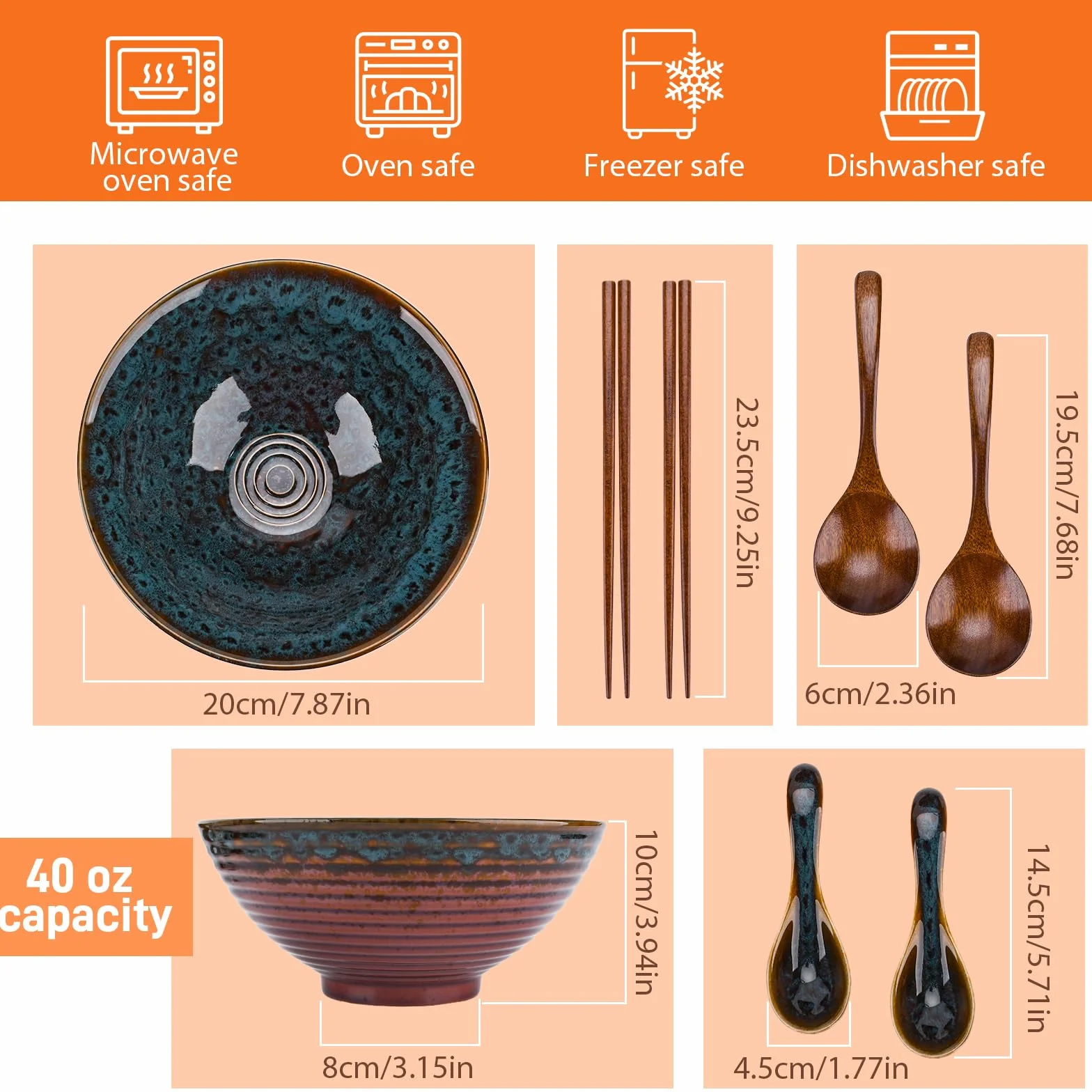 8 Calowe Ceramiczna Miska do Ramenu 8 Pozycji,Porcelanowe Japońskie Sałatki Makarony,2 Ceramicznych Misek do Ramenu,1000mlJapońska Miska do Ramenu do Jedzenia,Miski na Zupę,Miseczki na Musli,Salaterka