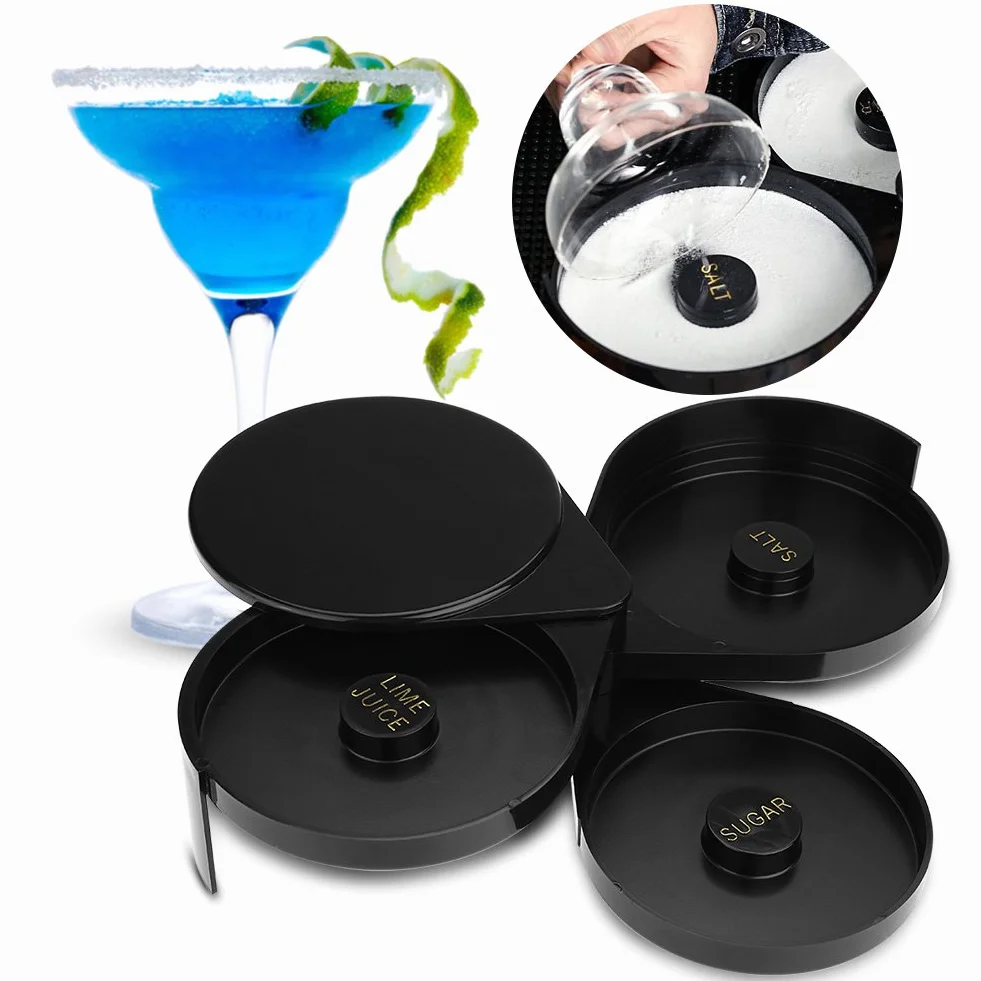 Margarita batonik do soli, rygiel wysokiej jakości, 3-stopniowa krawędź sól cukrowa, szklanka do limonki do koktajli, barmanów, narzędzie imprezowe, czarna, obracana taca na sól, wapno cukier