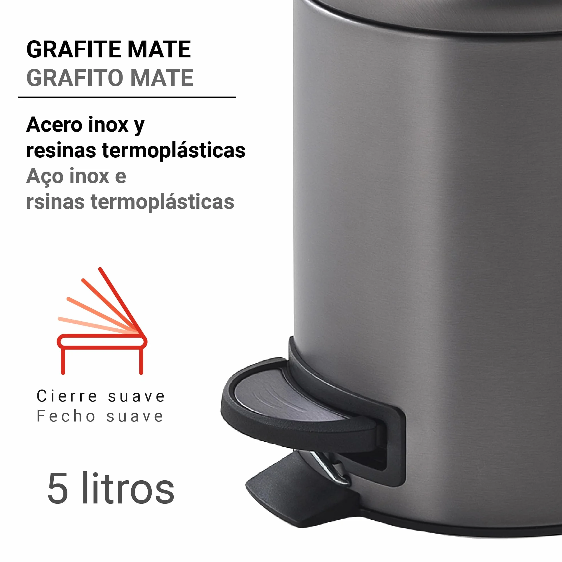 Gedy Kosz na śmieci Potty z pedałem i pokrywką 5 litrów Gun Metal