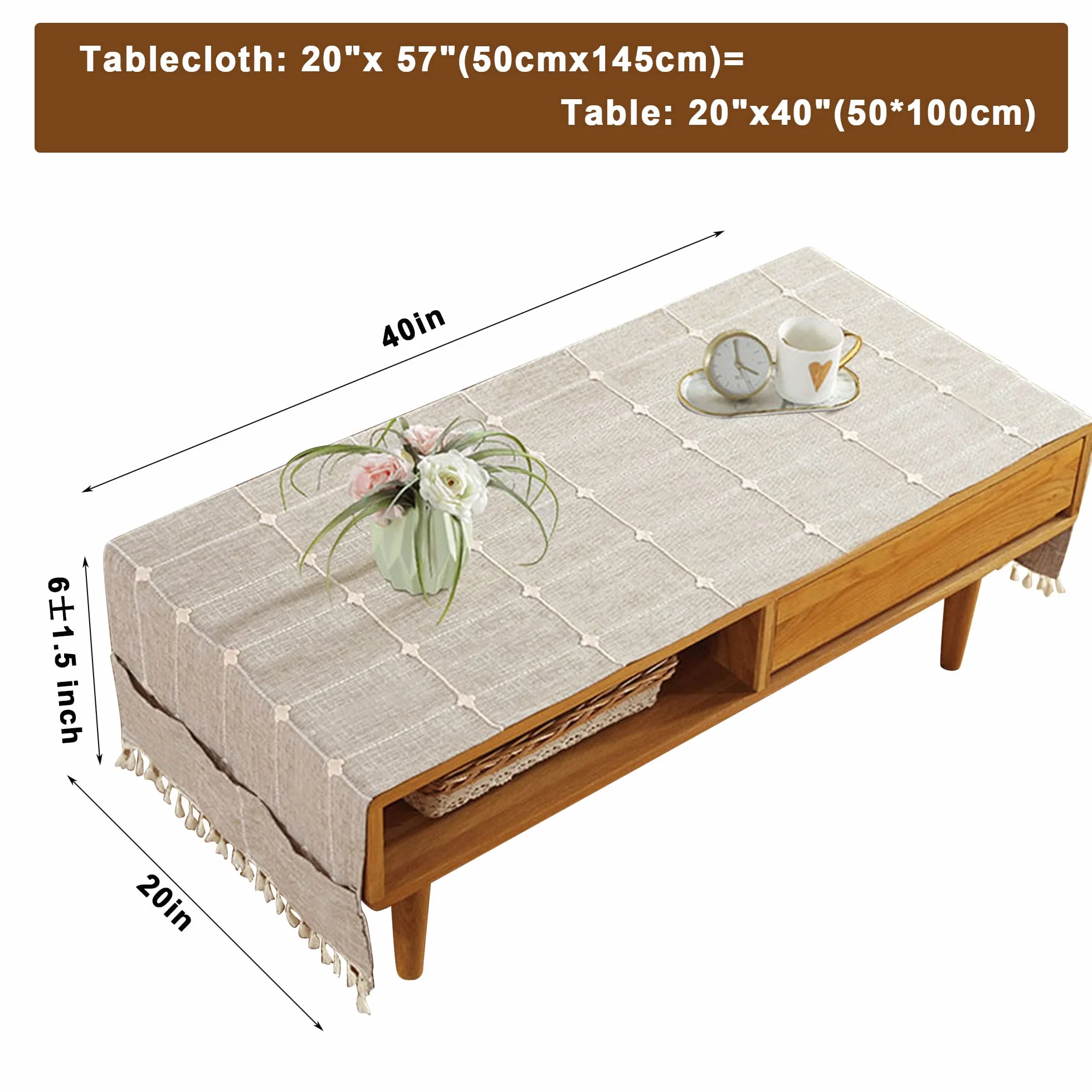Obrus na stolik kawowy, obrus w stylu boho do salonu, obrus z kieszeniami i frędzlami, prostokątne obrusy do kawy w paski, pralka, suszarka na lodówkę, górna osłona przeciwpyłowa - 50 x 145 cm
