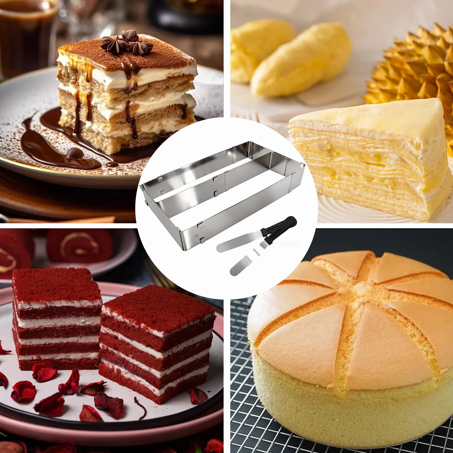 Prostokątna forma do pieczenia, regulowana, ze stali nierdzewnej, wysuwana, z dzielnikiem i 2 szpatułkami, kwadratowa forma do ciasta, nadaje się do mycia w zmywarce, do pieczenia