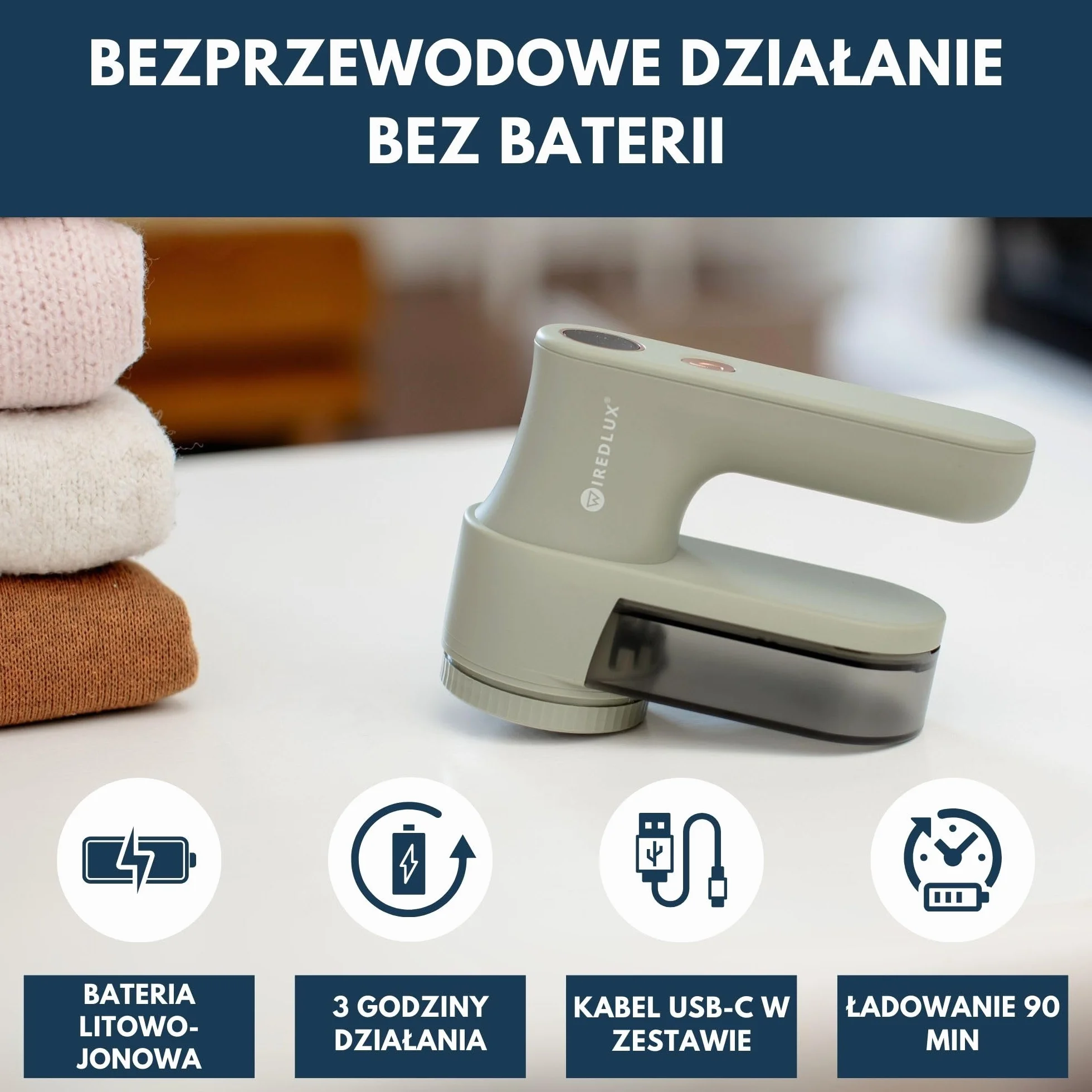 Elektryczna golarka do ubrań – Golarka do tkanin i elektryczna golarka do kłaczków, 3 prędkości, wyświetlacz LED, ładowanie USB – Przenośny odmechacz z podwójną ochroną (Sage)