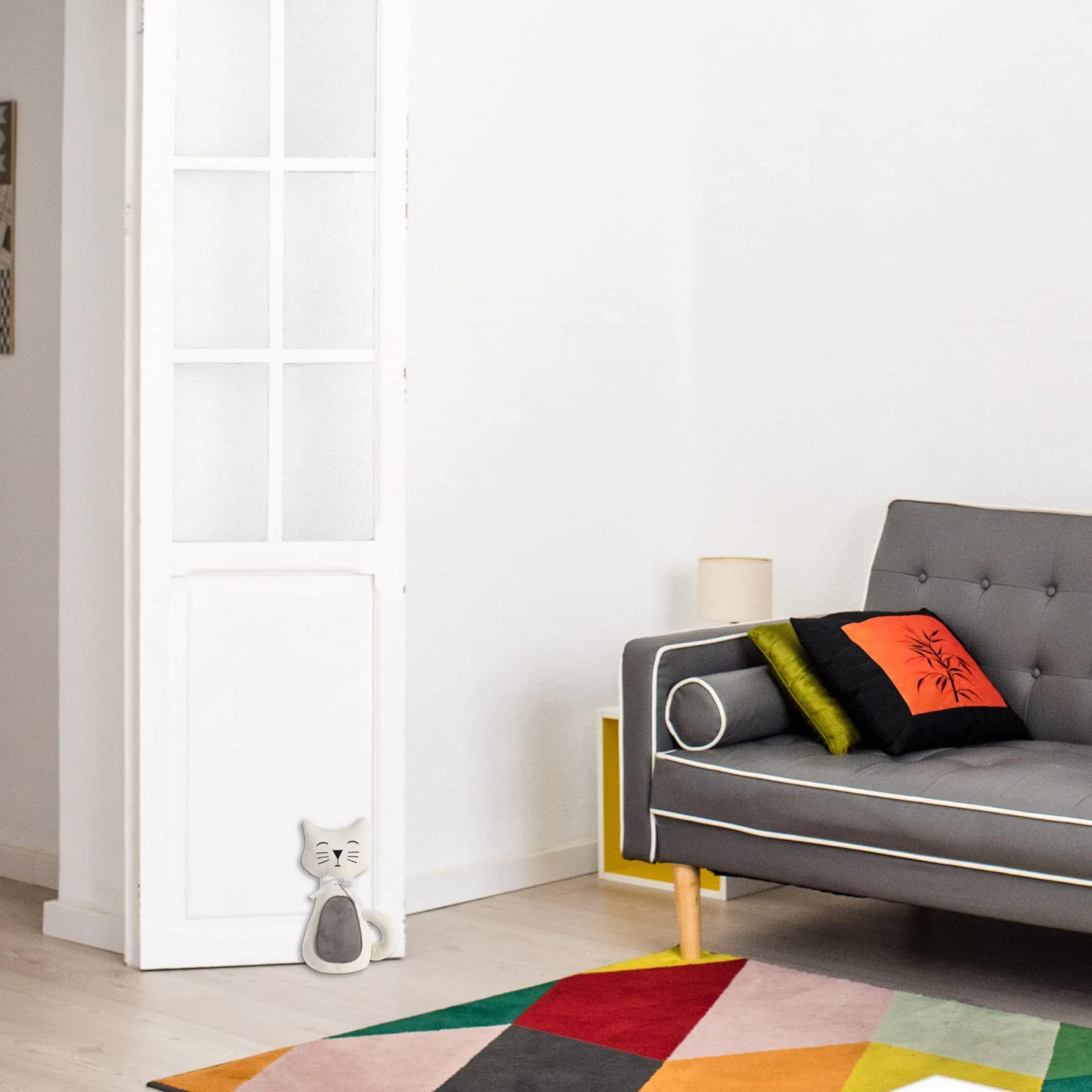 COM-FOUR® Stoper do drzwi, ciezki uchwyt do drzwi, ladny wzór w kotka, funkcjonalny dodatek do mieszkania, stoper do okien i drzwi, idealny na przeciagi (Kot Lucja)