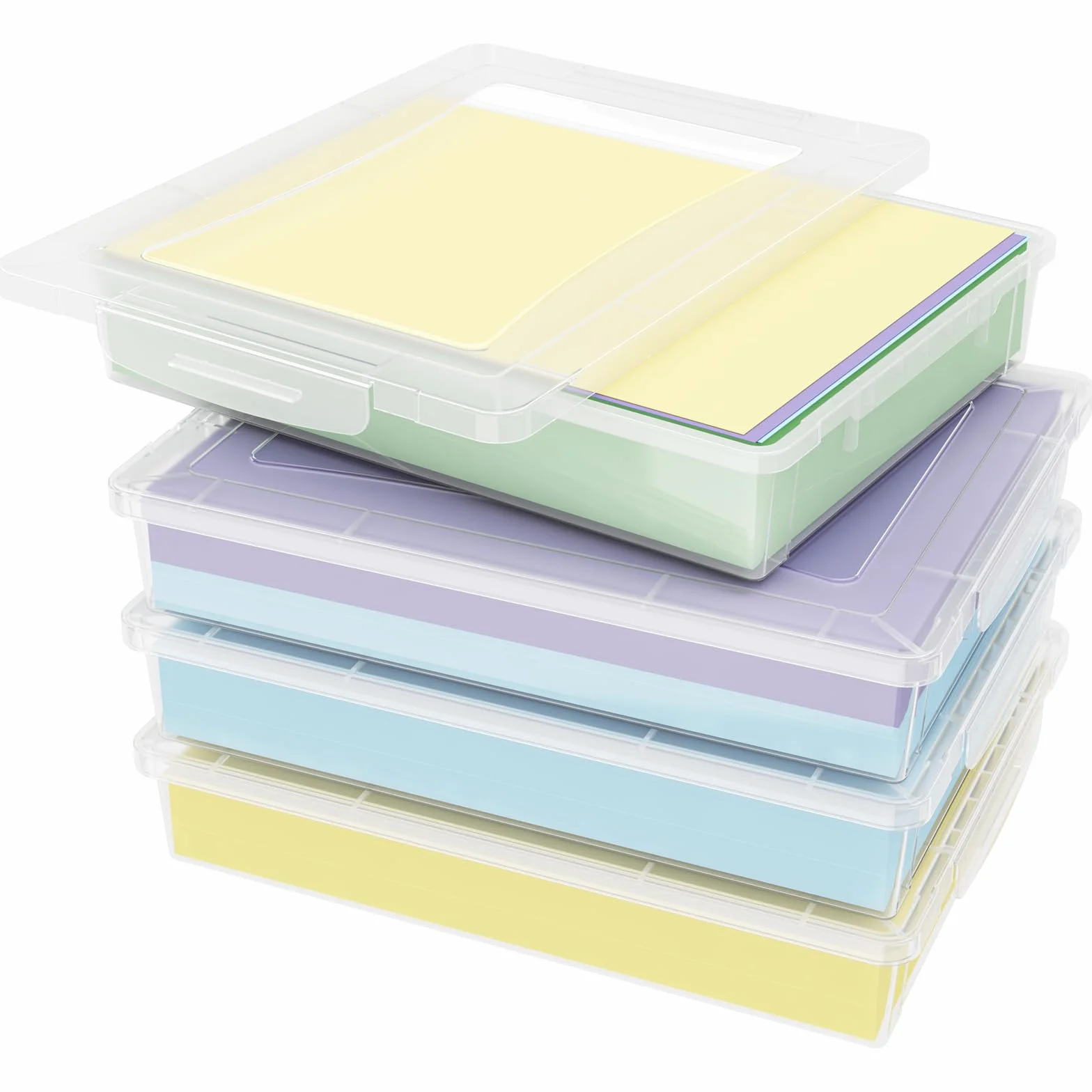 Lifewit 4 plastikowe wielofunkcyjne pudełka do przechowywania z zatrzaskowymi pokrywami, przechowywanie papieru A4, organizacja klasy, przechowywanie materiałów rzemieślniczych, dokumentów