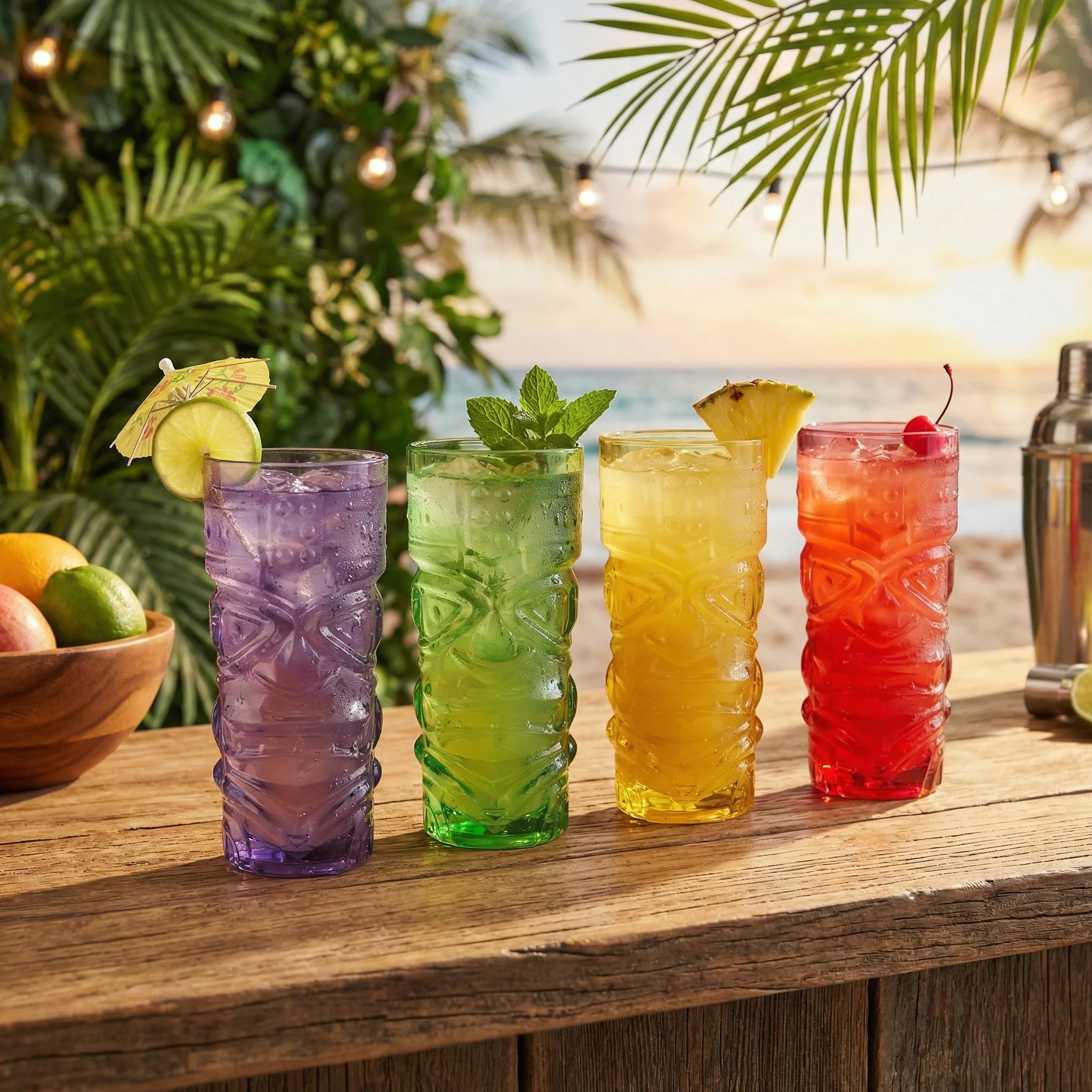 CKB LTD Zestaw 4 kieliszków do koktajli Tiki Bar - Wysokie kieliszki idealne na hawajską imprezę z rumem, koktajle mieszane na bazie rumu, drinki Mai Tai, Long Island Iced Tea lub Zombie