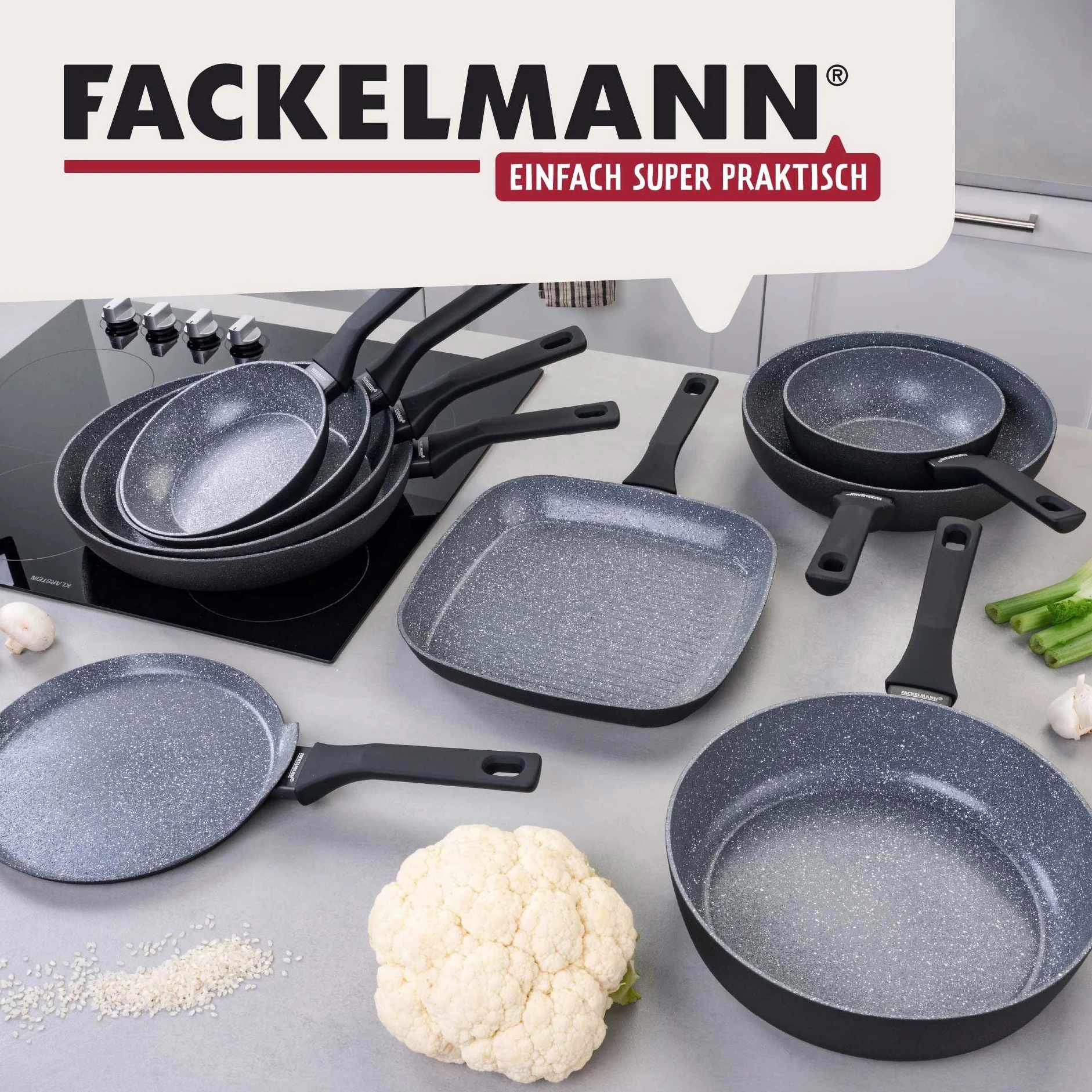 Fackelmann Patelnia Cosmo – średnica 28 cm z tłoczonego aluminium, powłoka ceramiczna Excilon bez użycia PFAS, uchwyt Soft-Touch, czyszczenie ręczne
