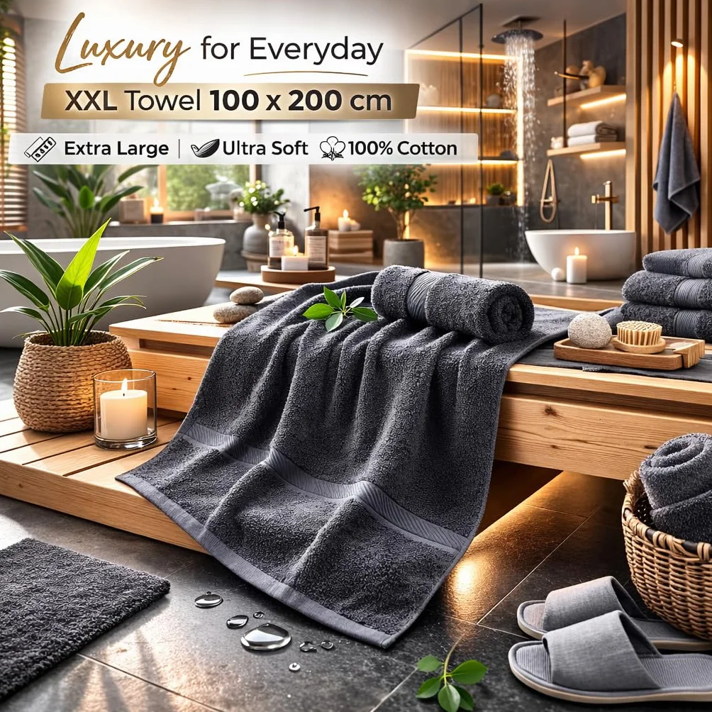 Betz Ręcznik kąpielowy XXL 100 x 200 cm, 100% bawełna – miękki ręcznik frotte do sauny i ręcznik plażowy – łatwy w pielęgnacji i chłonny – seria Palermo – kolor antracytowy szary