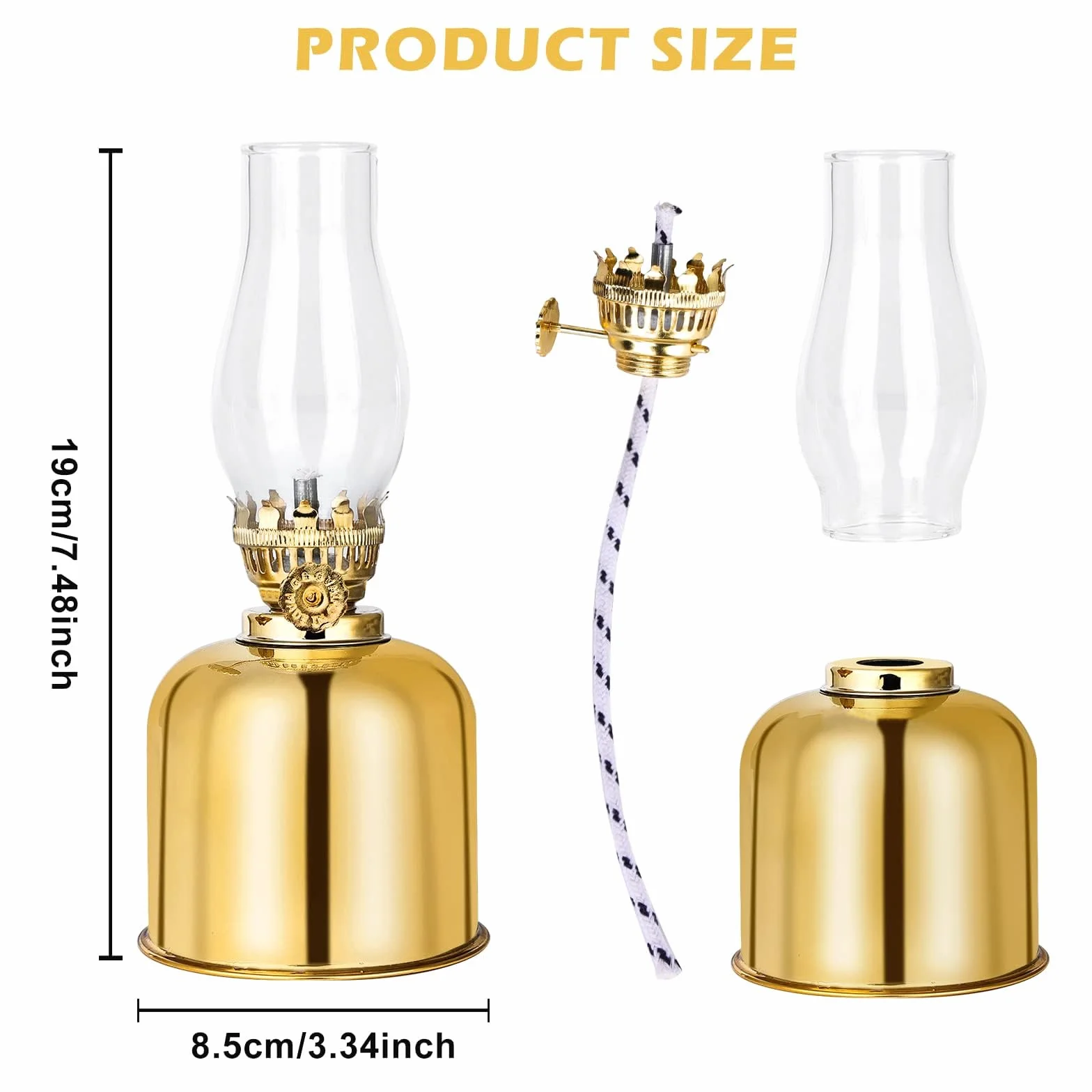 Lampa naftowa, lampa olejowa w stylu retro, latarnia z metalu i szkła, z obrotową oprawką – do użytku wewnątrz i na zewnątrz, wiatroszczelna, w antycznym stylu vintage (złota)
