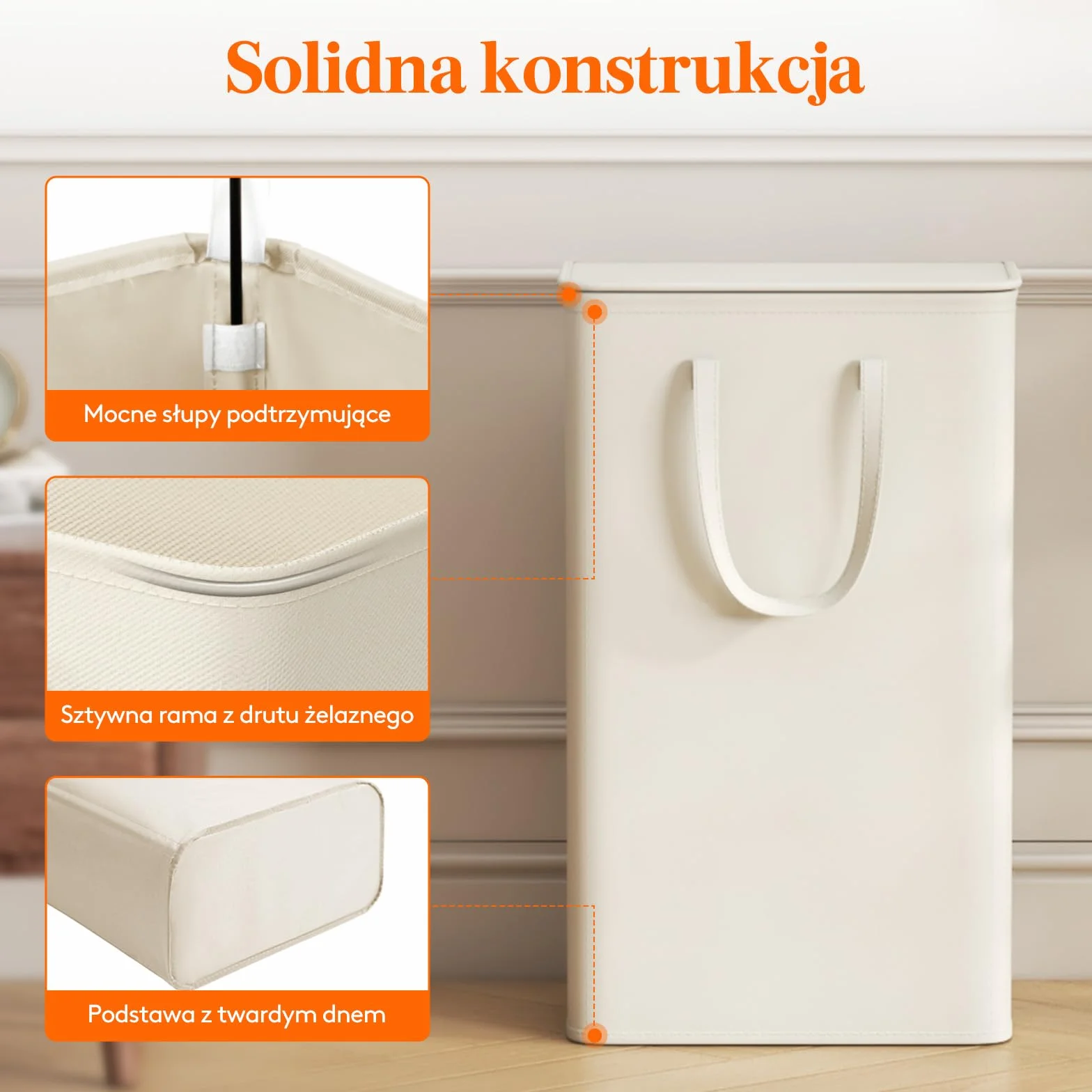 Lifewit 65L wąski kosz na pranie z pokrywą składany biały 2 opakowania