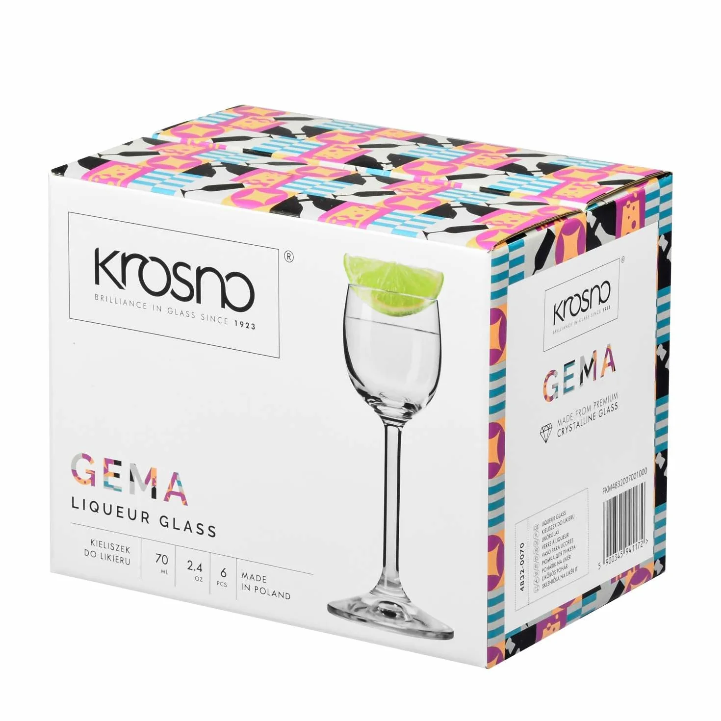 Krosno Kieliszki do likieru i nalewek | Komplet 6 sztuk | 70 ml | Kolekcja GEMA | Do domu, restauracji i na przyjęcia | Można myć w zmywarce | Bezołowiowe szkło kryształowe