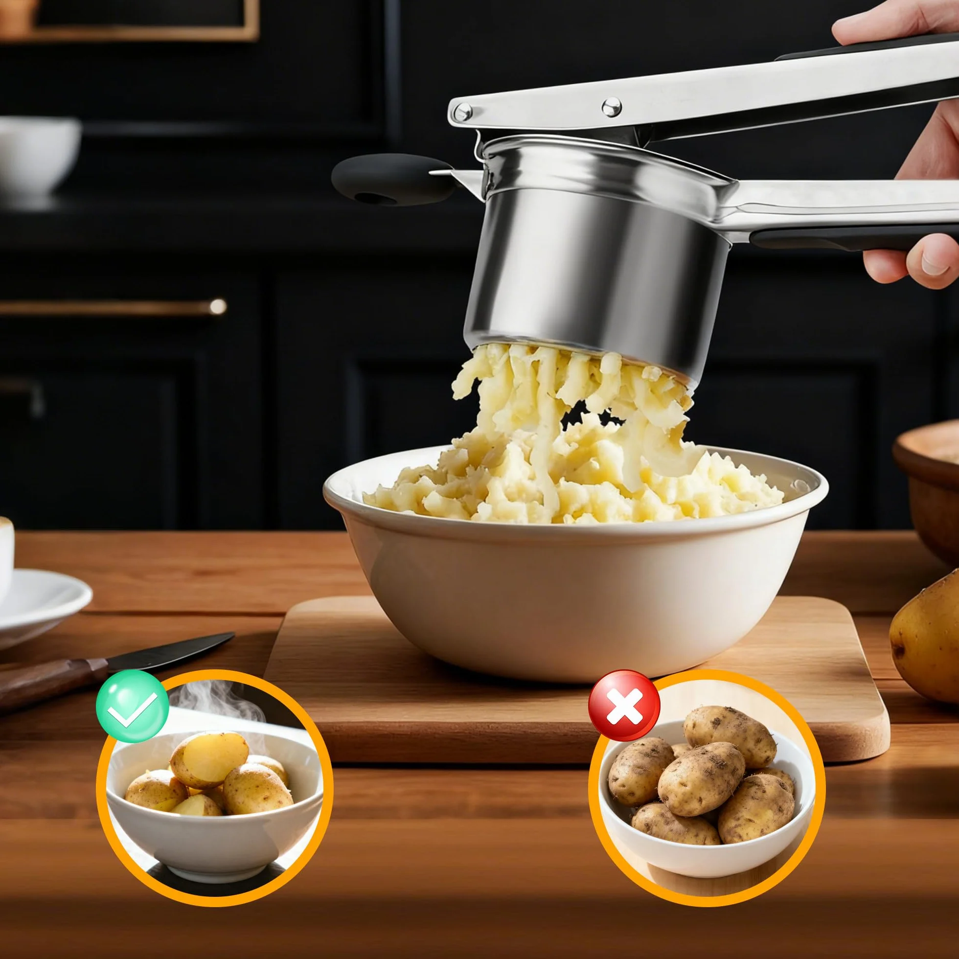 Prasa do ziemniaków, prasa do szpecli, ze stali nierdzewnej, wyciskarka do spaghetti z 4 wymiennymi sitkami, wyciskarka do spaghetti, do puree ziemniaczanego, kaszy warzywnej, soków owocowych