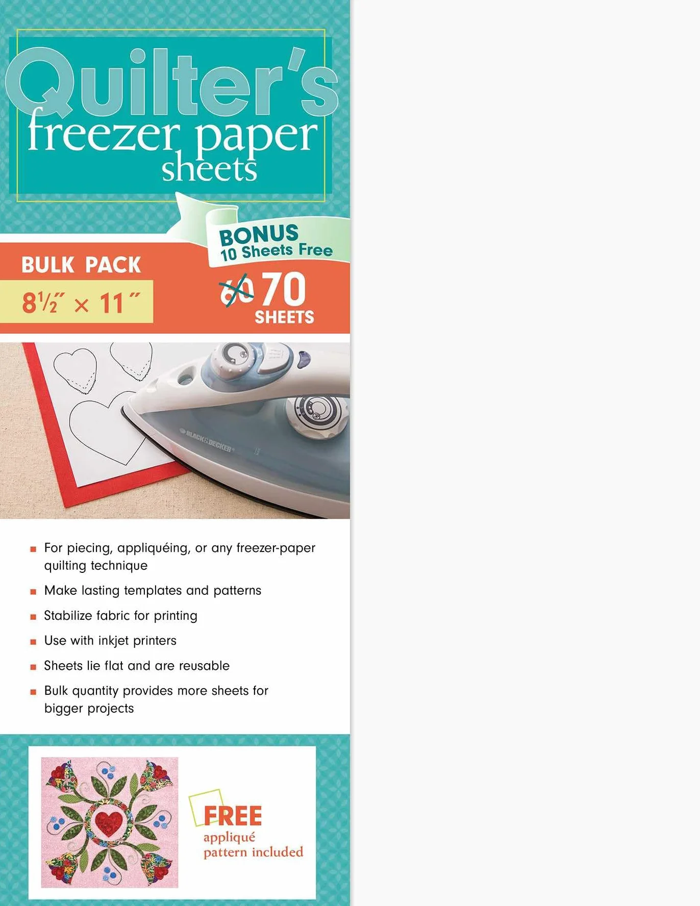 Quilter's Freezer Paper Sheets, Bulk Pack: 70 Sheets, 81/2 x 11