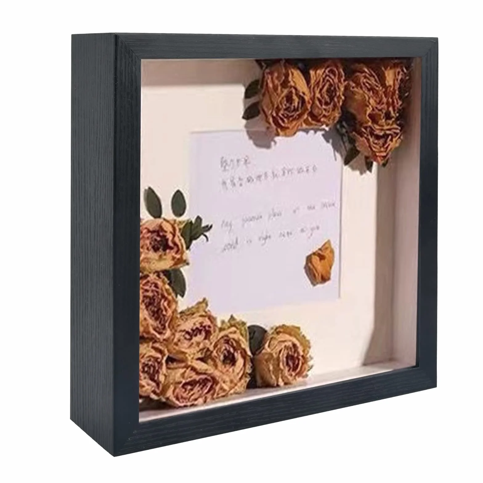 Ramka do cieni 20 x 20 cm, czarne, głębokie ramki do rękodzieła 3D, głębokie ramki obrazów z ekspozycją pudełkową, idealna do pamiątek, zdjęć, kwiatów, medali, biletów, montażu na stole lub na