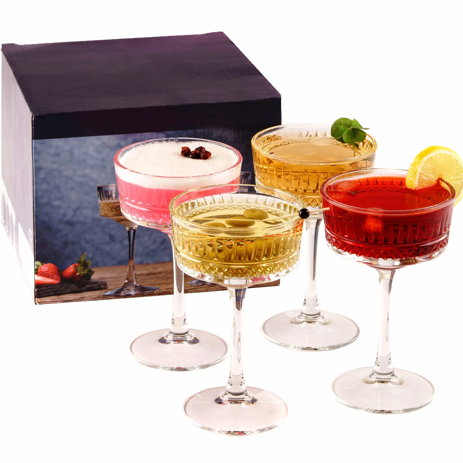 Zestaw 4 kieliszków do szampana, koktajli, martini, kieliszków do wina, z długą łodygą (260 ml) (4 szt.)