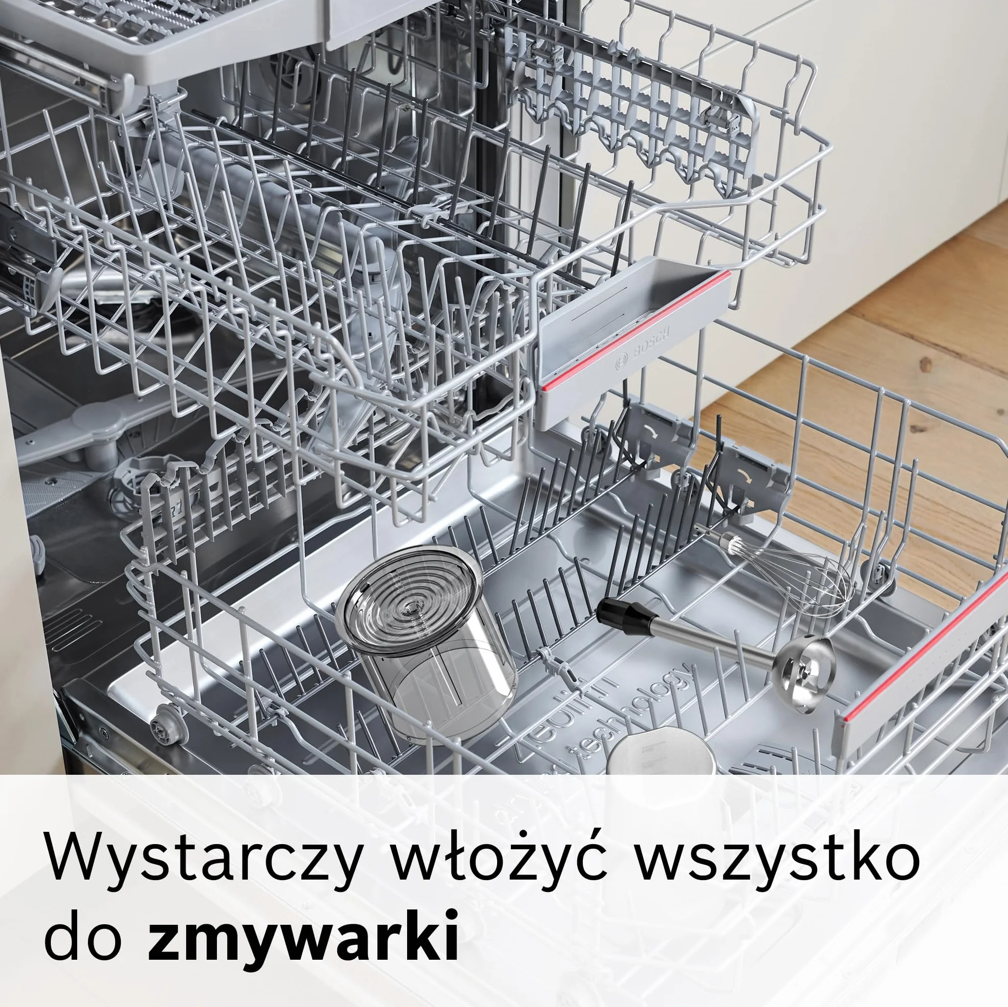 Bosch, blender ręczny, ErgoMixx, silnik 750 W, 12 prędkości i funkcja turbo, rozdrabniacz, trzepaczka i pojemnik, czarny, MSM67160