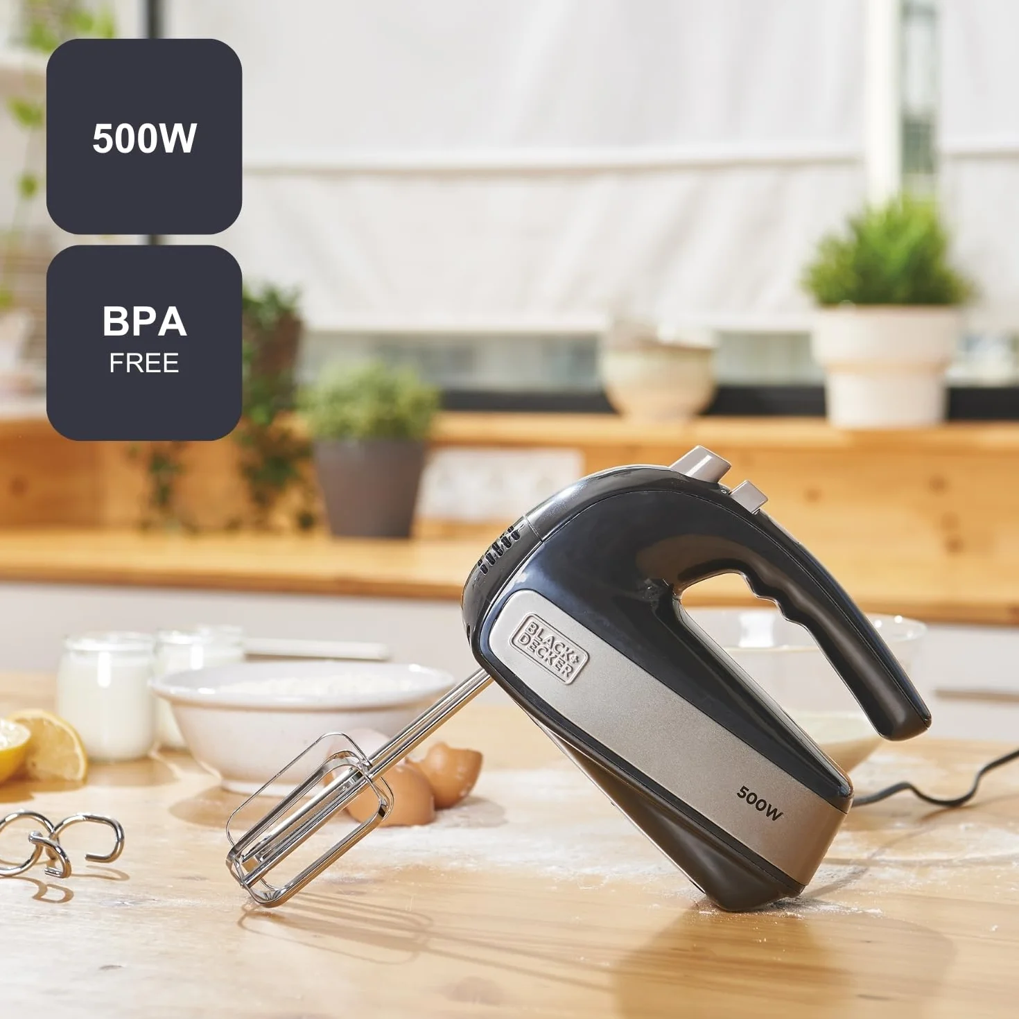 Black + Decker BXMX500E mikser elektryczny 500 W, 5-biegowy + turbo, stal nierdzewna, plastik, czarny