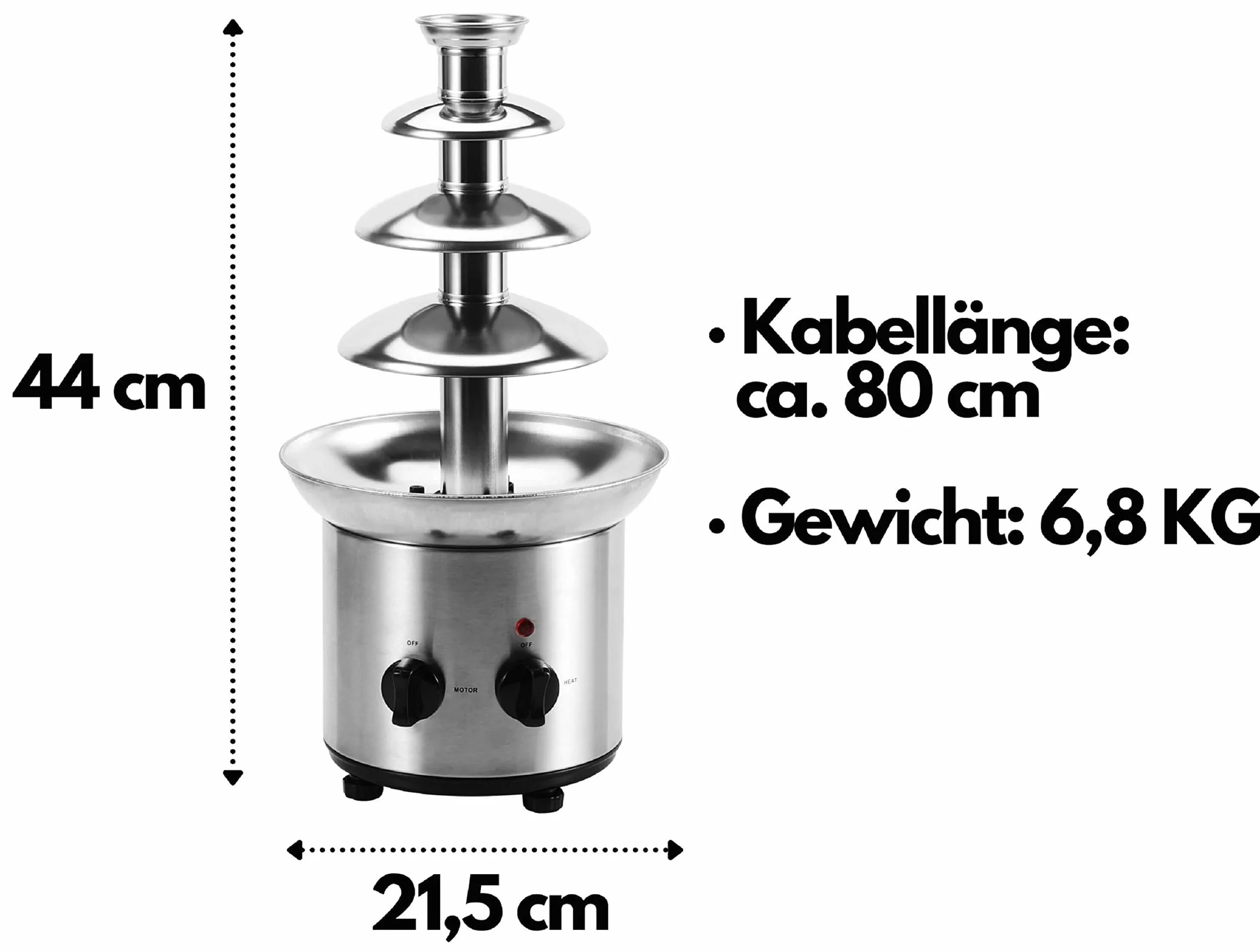 Czekoladowa fontanna | 170 W | 1250 g | wysokiej jakości i trwała stal nierdzewna | 4-stopniowa | odporna na wysokie temperatury | fontanna czekoladowa | fondue | fondue | czekolada |