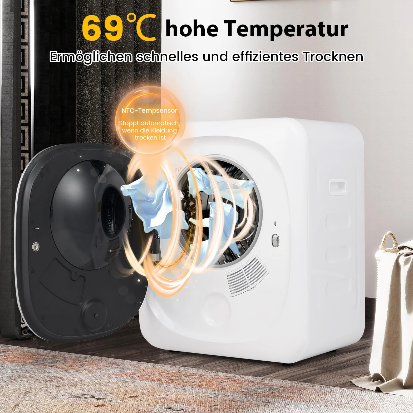 GOPLUS Suszarka do prania, mini suszarka na pranie 800 W, 5 kg, z ekranem dotykowym LED, timer, ochrona przed przegrzaniem i wielokrotną filtracją, do 65°C, wolnostojąca lub do montażu na ścianie