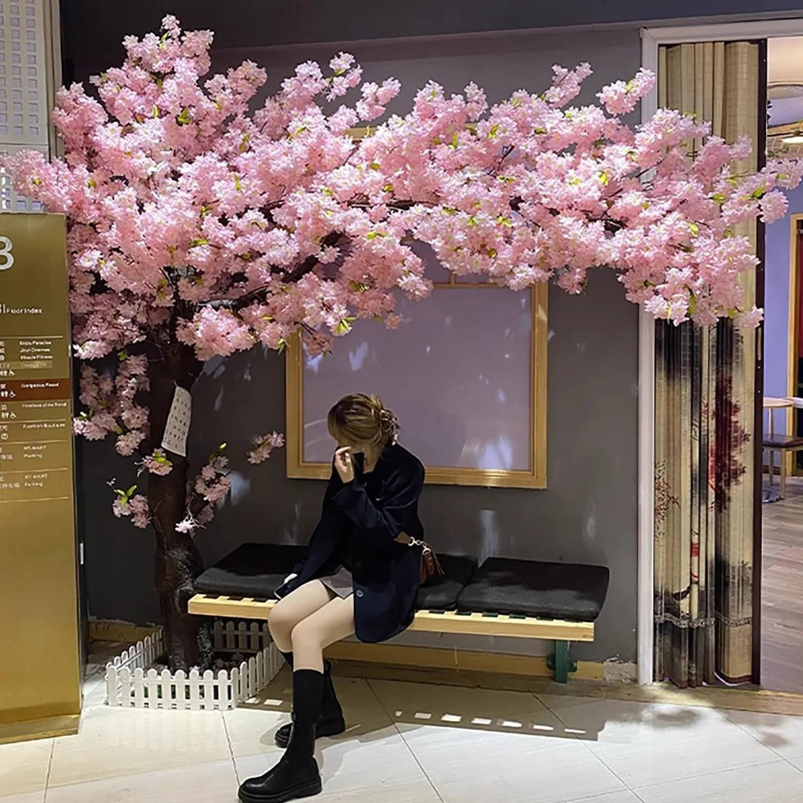 Sztuczne drzewo wiśniowe – duże japońskie drzewo kwiatowe róża do domu, biura, sypialni – 2 x 1,5 m