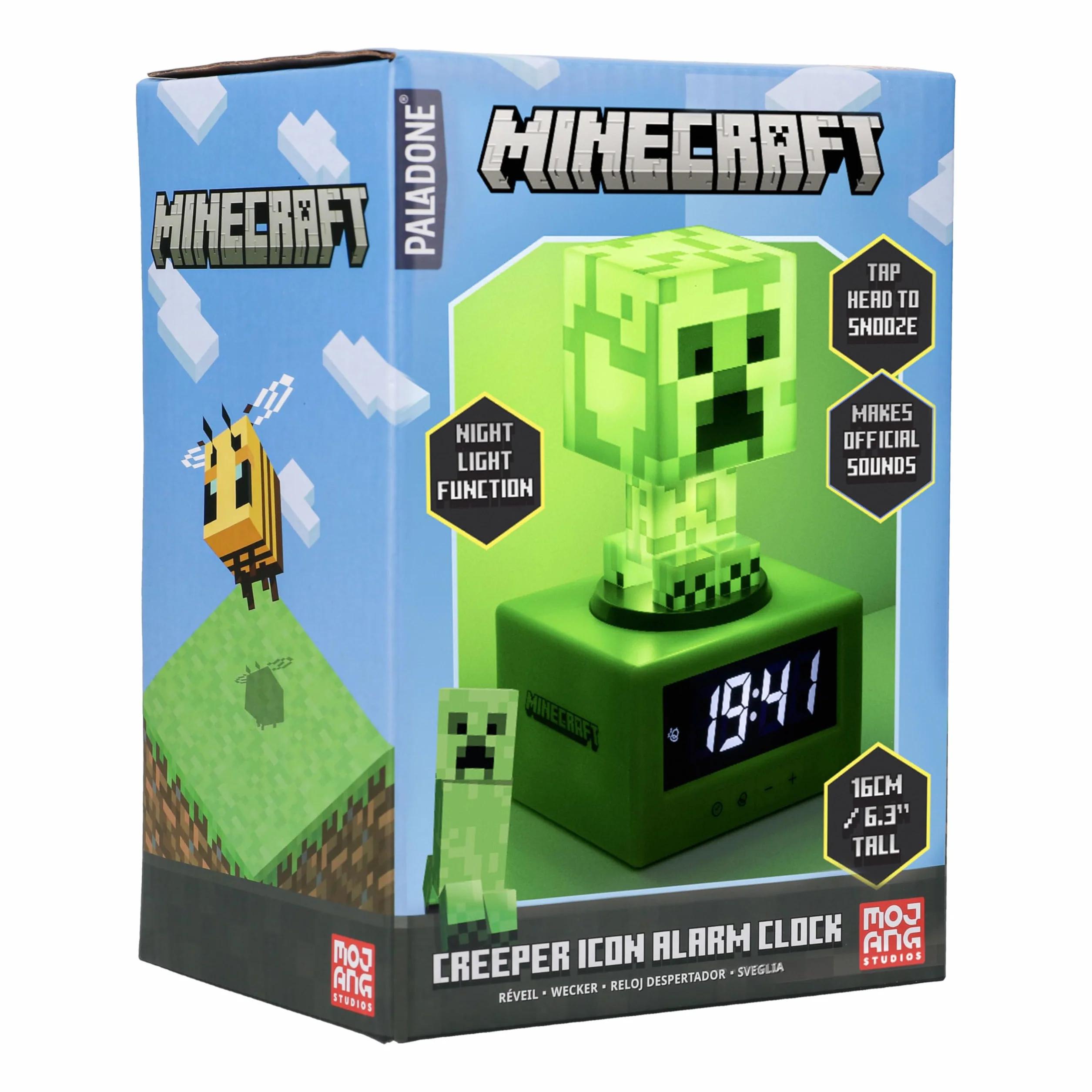 Paladone Minecraft Creeper budzik – oficjalnie licencjonowana ikona z muzyką Minecraft i lampką nocną dla dzieci i młodzieży, akcesoria do pokoju gier, dla entuzjastów Minecraft, prezent nowości