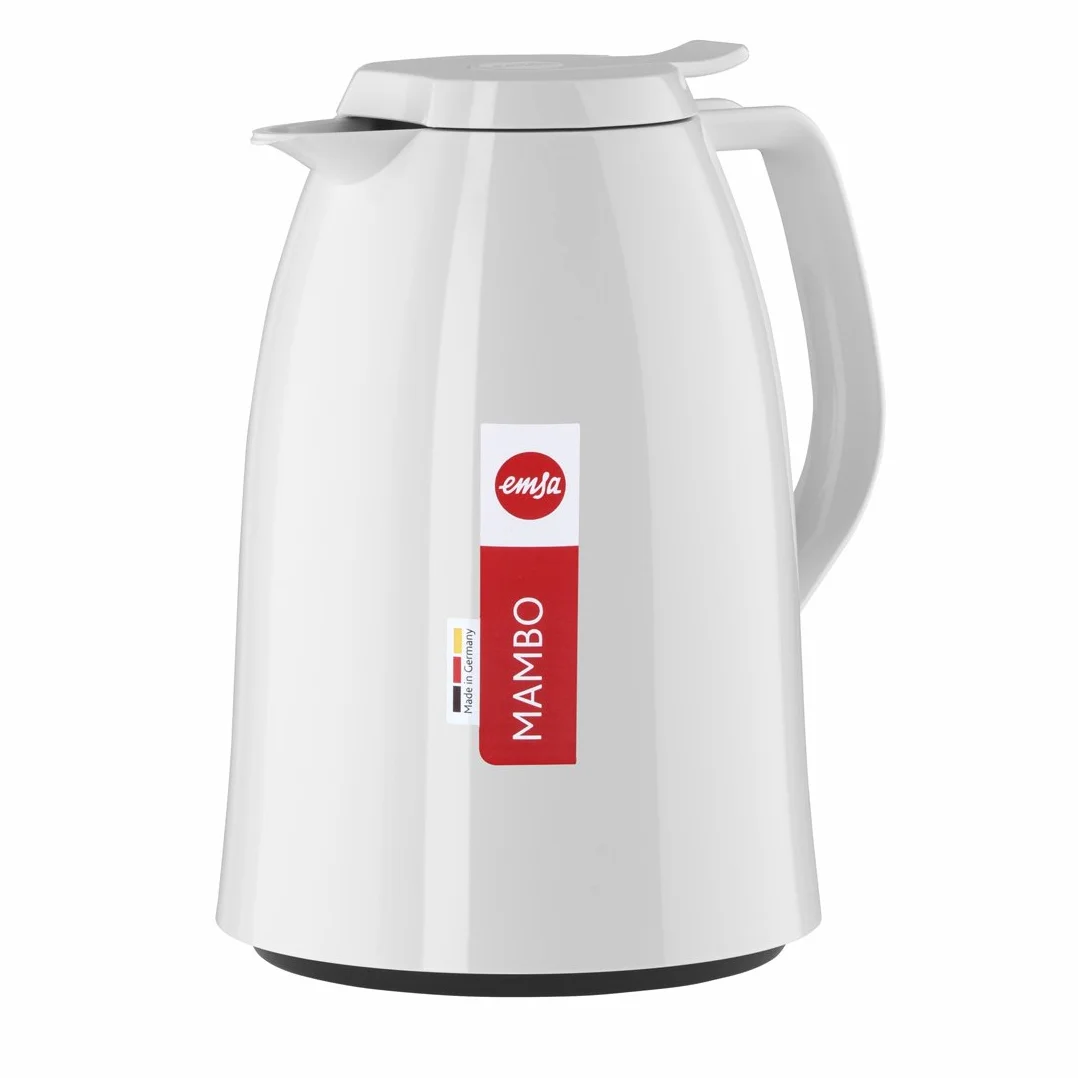 EMSA 517004 Mambo dzbanek izolacyjny, 1,0 l, biały, 100% szczelny, utrzymuje ciepło przez 12 godzin/zimno przez 24 godz