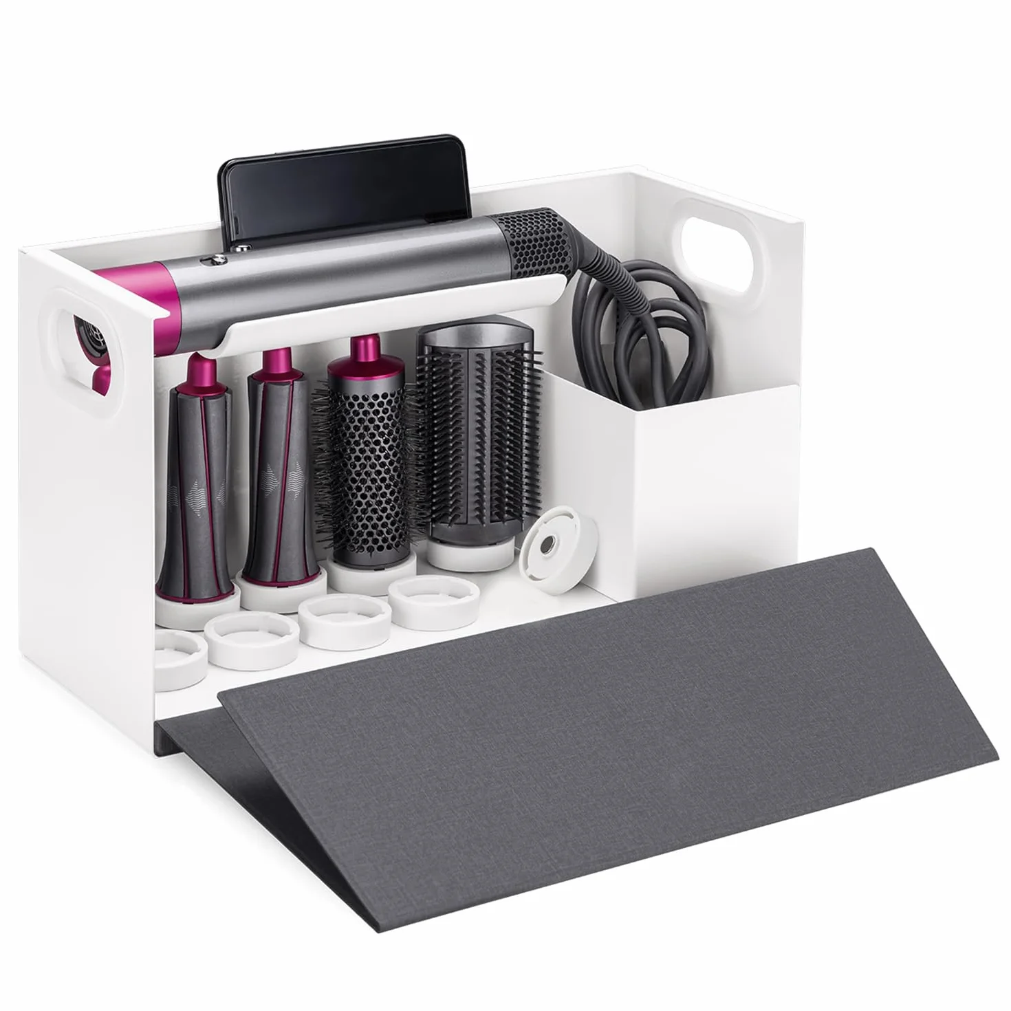 Maclean Pojemnik do przechowywania, z magnetyczną pokrywą, idealny do lokówki, suszarki do włosów i akcesoriów, kompatybilny z Dyson Airwrap Styler, stylowe i bezpieczne przechowywanie, 367 x 150 x