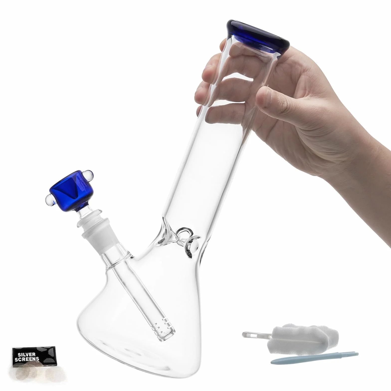 Szklana fajka wodna, 14,5 mm, 28 cm, szklane bongo, perkolator, filtr, bonga z adapterem do miski na dół (niebieski)