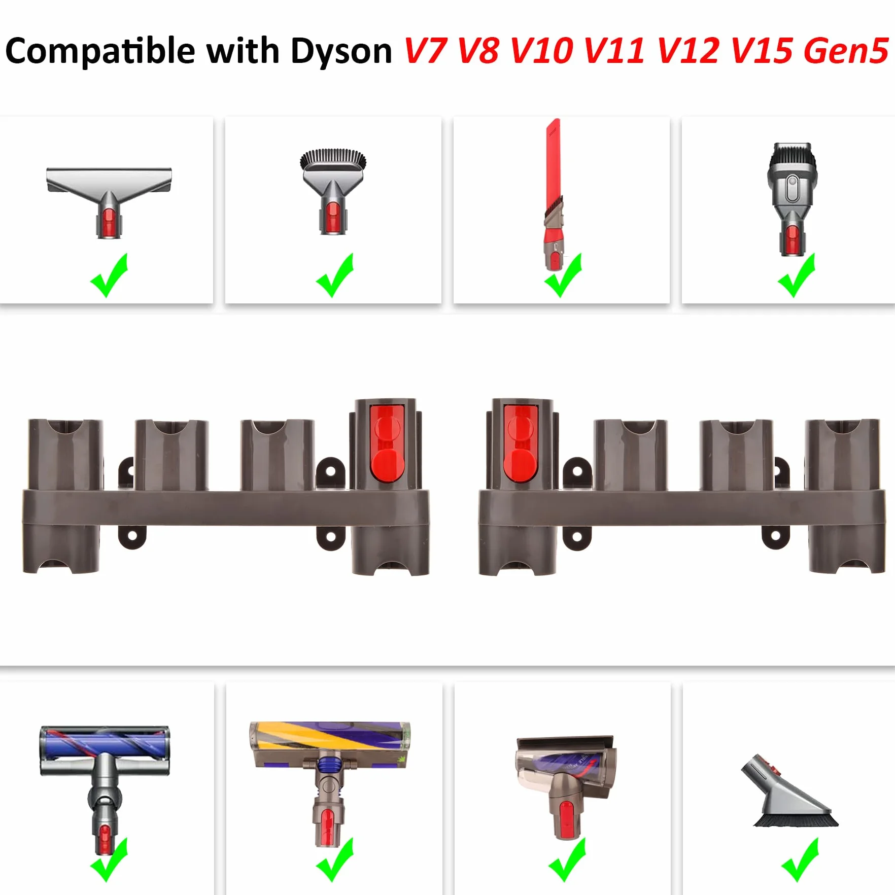 Uchwyt akcesoriów do odkurzacza Dyson V7 V8 V10 V11 SV10 SV11, 10 gniazd, 2 szt.
