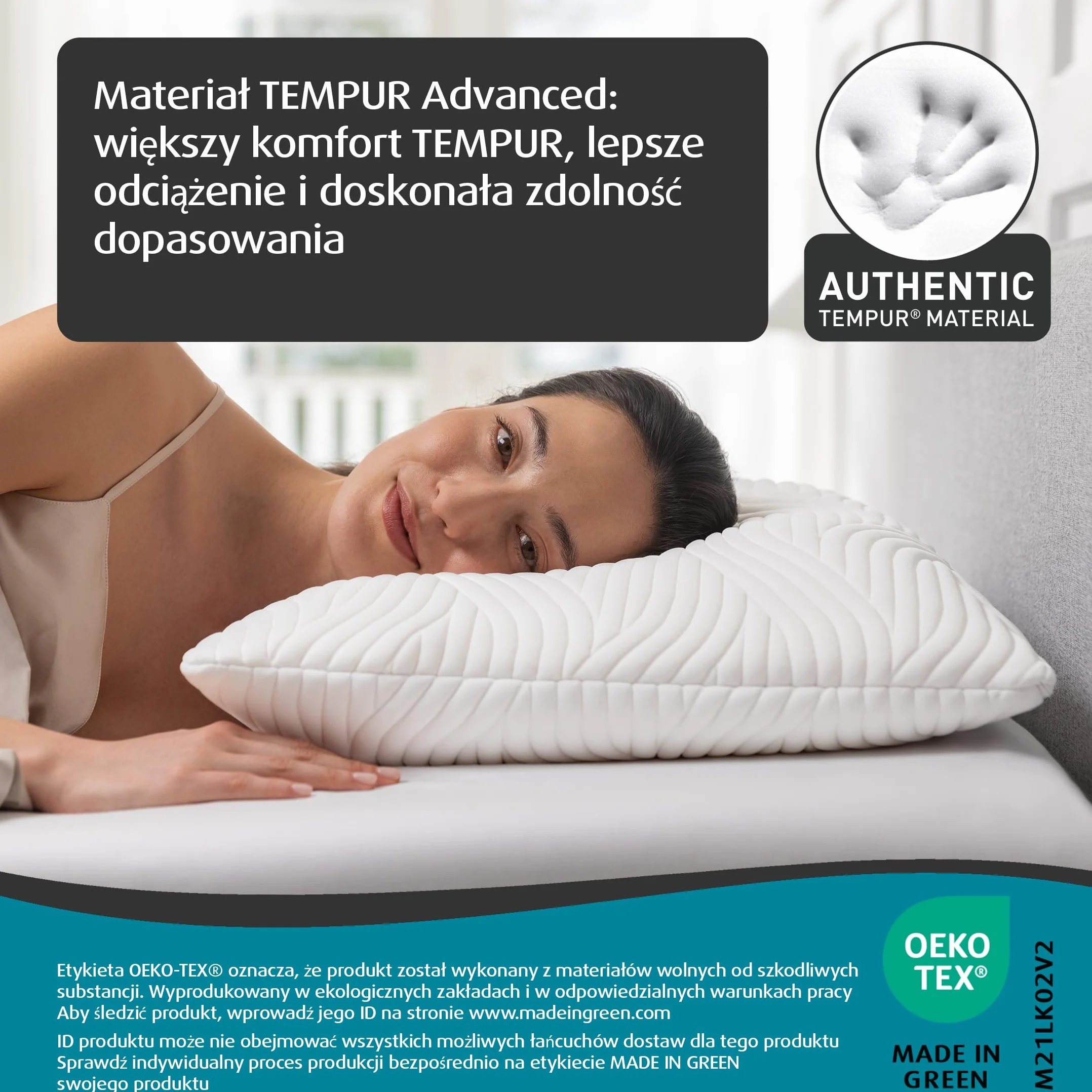 TEMPUR Poduszka do spania Comfort Medium, klasyczna ergonomiczna poduszka do spania na plecach, boku i brzuchu, pokrowiec nadający się do prania, OEKO-TEX MADE IN GREEN, 40 x 80 cm
