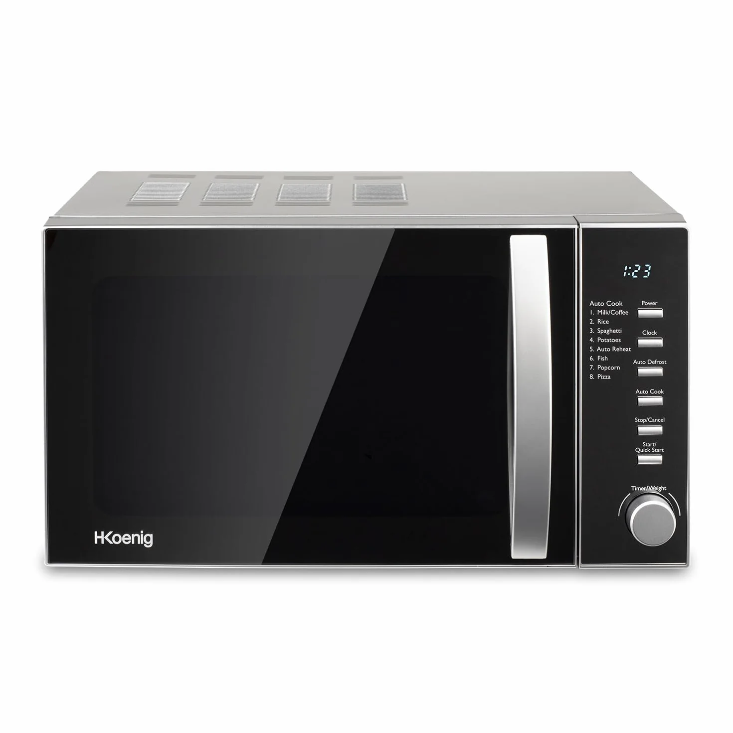 H.Koenig VIO2 Compact Digital Kuchenka mikrofalowa 20 l, 700W, gramofon 24,5 cm, programowalny wielofunkcyjny 6 poziomów ogrzewania, rozmrażania i ekspresu, timer 60min, efekt czarnego lustra