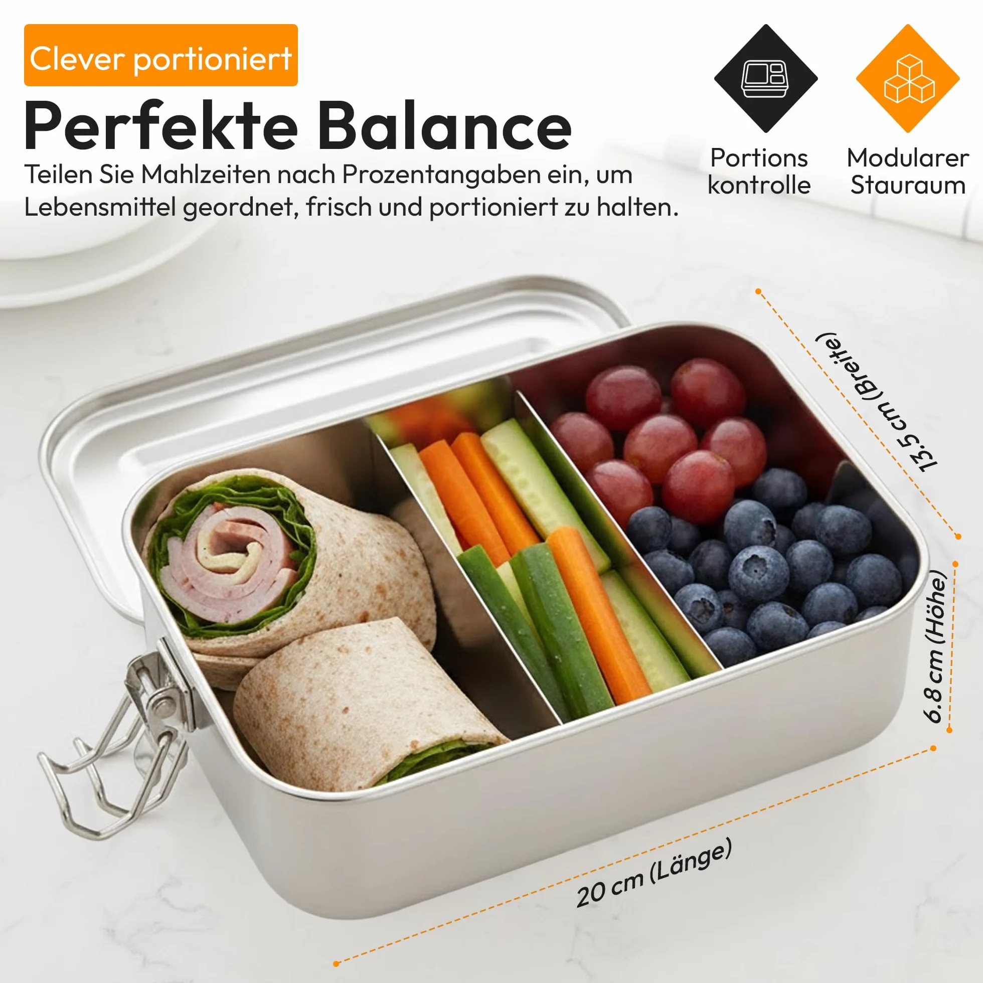Pudełko na lunch Dimono® Szczelne bento box Pudełko na lunch ze stali nierdzewnej; Wodoodporne, trwałe pudełko z przegródkami i uszczelkami (c: 1400 ml)
