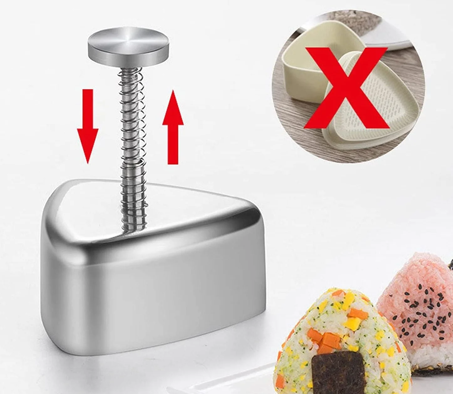 Trójkątna forma do sushi ze stali nierdzewnej Sushi Maker Onigiri forma do robienia kulek ryżowych, nieprzywierająca forma do kuchni DIY gotowania