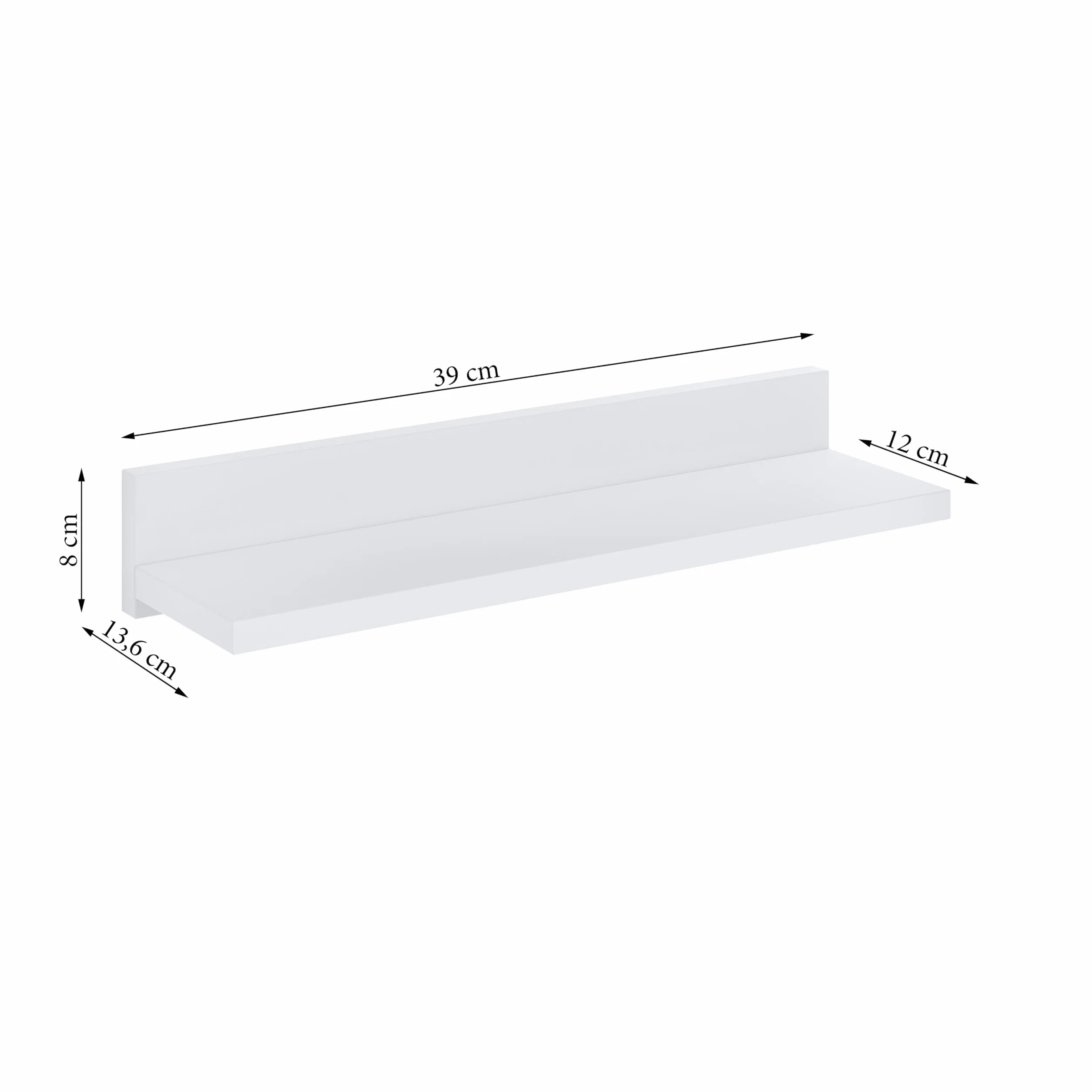 Wiszace polki ścienne 39 cm, Półka ścienna, 3 Białe półki ścienne montowane na kołki, Wisząca półka ścienna, Zestaw 3 półek do sypialni, łazienki, pokoju dziennego, kuchni, biura.