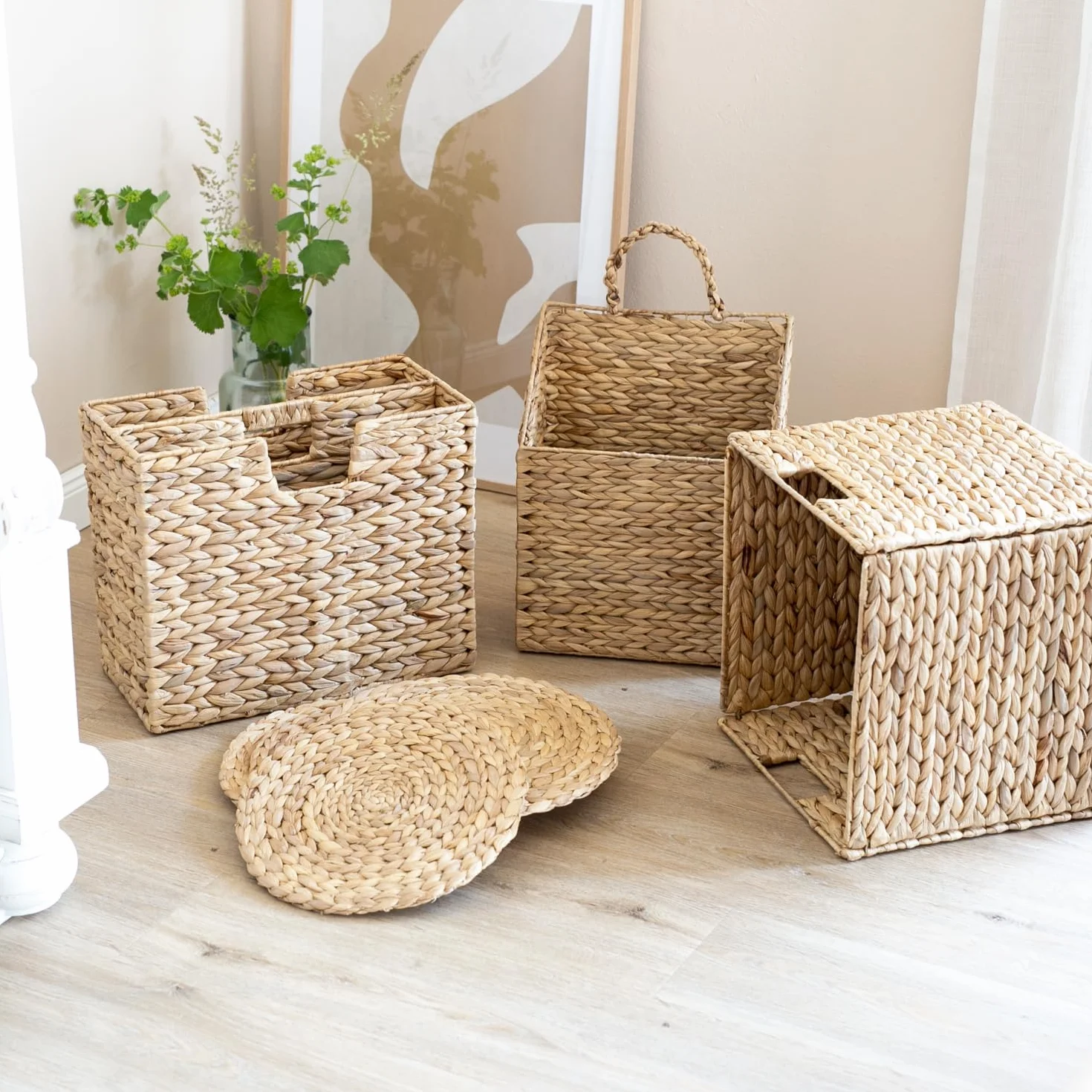 HMF Zestaw podkładek stołowych, okrągły, pleciony z hiacyntu wodnego, zmywalny, zestaw 6 sztuk, 30 cm
