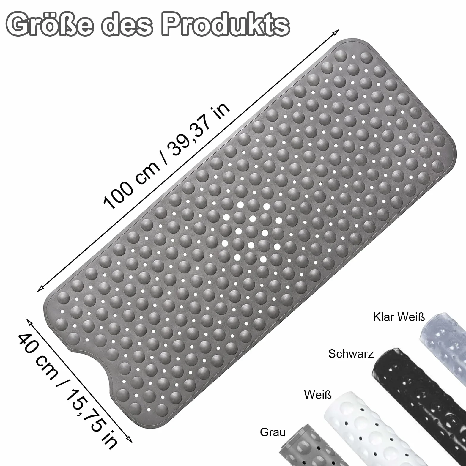 Mata pod prysznic antypoślizgowa, 100x40cm Mata antypoślizgowa do prysznica z przyssawkami, Długa mata antypoślizgowa do wanny, Mata do wanny z PVC z otworami na odpływ, Miękka pod stopami mata do