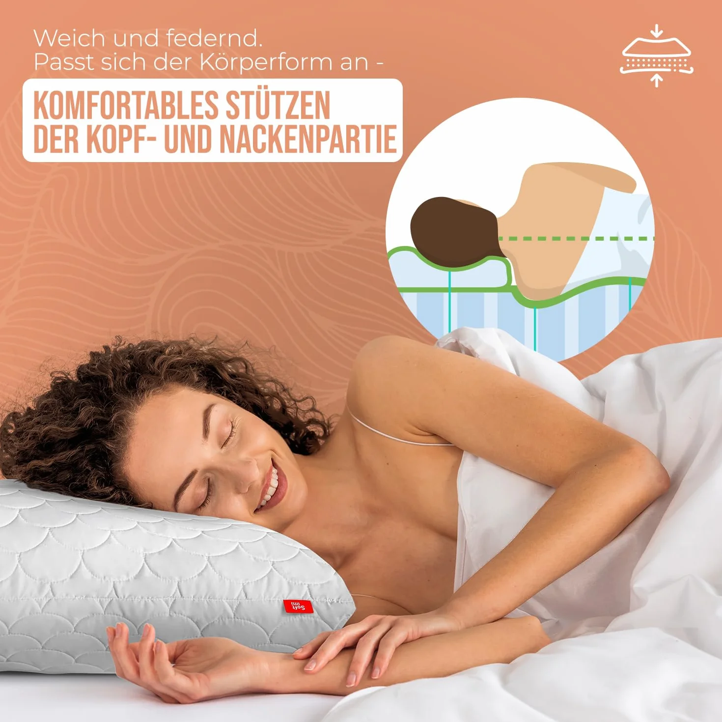 Pikowana poduszka premium SOFTIMI – antyalergiczna – antyroztoczowa – bezzapachowa do natychmiastowego użytku – z regulacją twardości (zestaw 2 szt. 50 x 60 cm)
