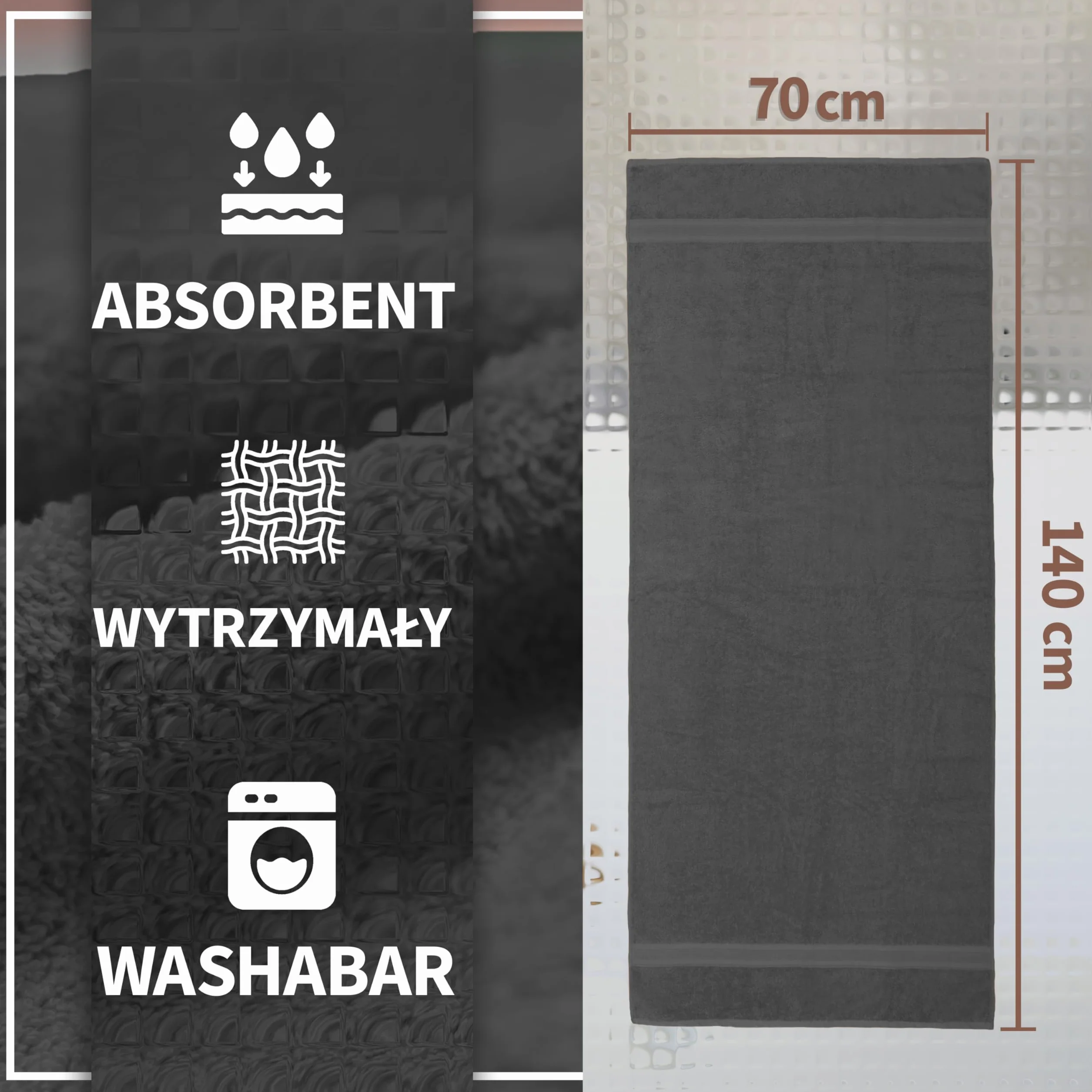 NatureMark 2-pak ręczników prysznicowych jakość premium 70 x 140 cm ręcznik kąpielowy ręcznik kąpielowy dwupak kolor: antracyt szary