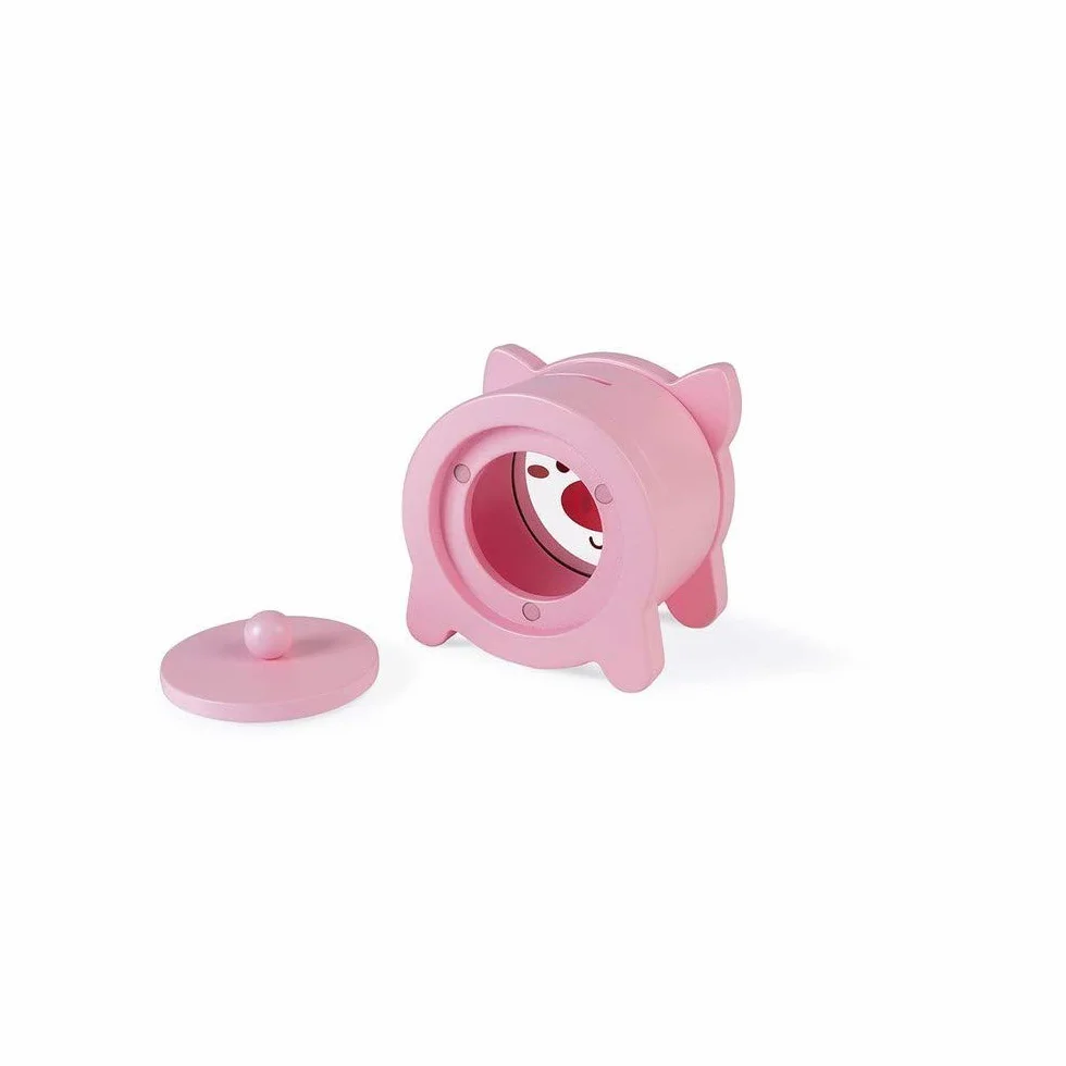 Janod Wooden Children’s Piggy Bank 5.9 inch See-Through Side Magnetic Opening Ages 3+