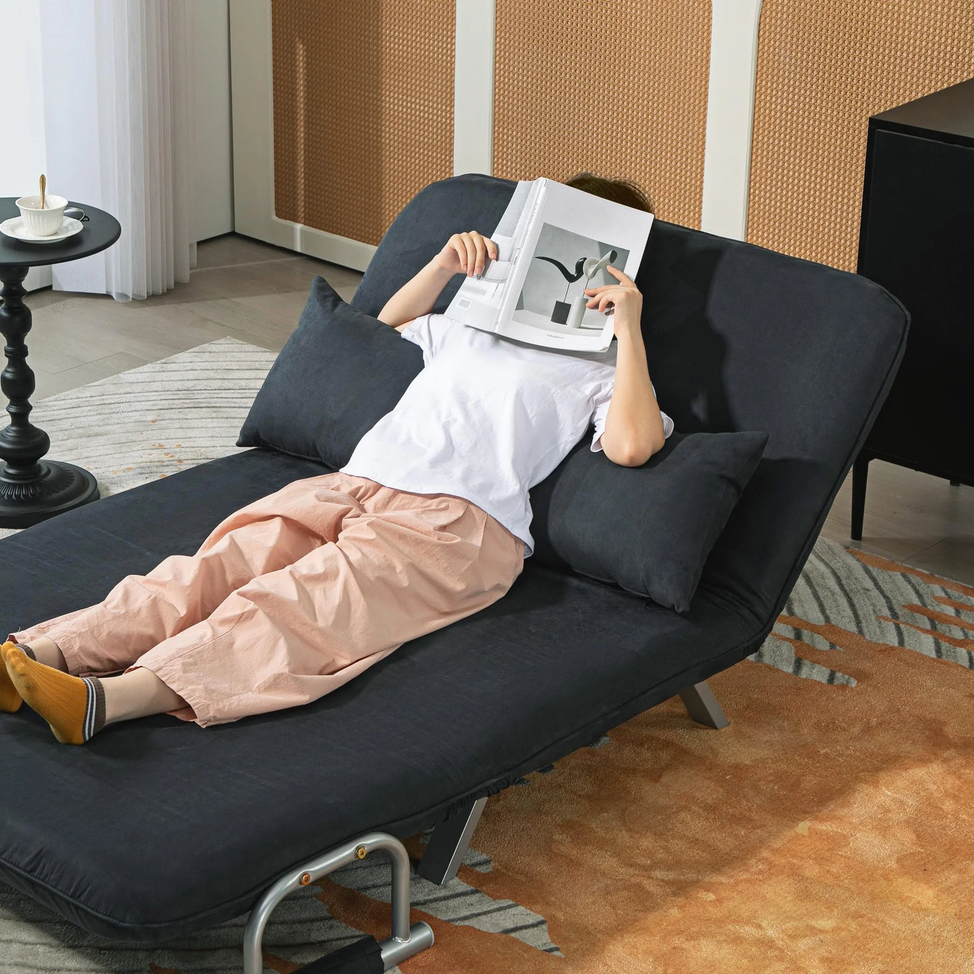 HOMCOM Sofa do spania 3 w 1, 185 x 105 cm, sofa do spania z 5-stopniową regulacją oparcia, poduszka do rzucania, 2-osobowa sofa z funkcją spania, aksamitny wygląd, szezlong do salonu, sypialni, kolor