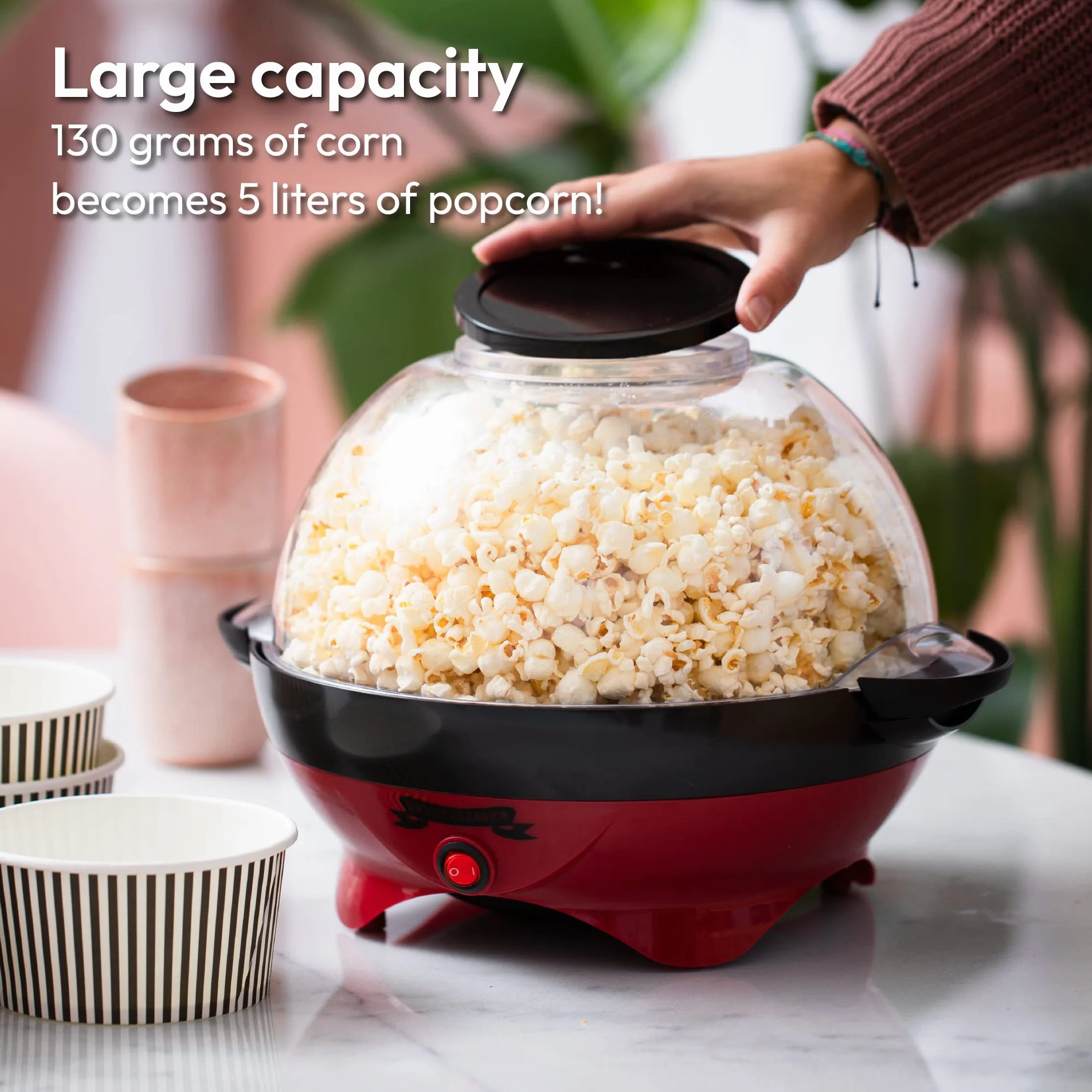 Gadgy ® Maszyna do popcornu l 800W Maszyna do popcornu z nieprzywierającą powłoką i wyjmowaną powierzchnią grzewczą l Spokojnie i szybko l Zawartość 5 litrów