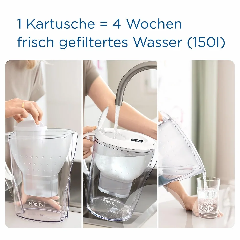 BRITA Dzbanek z filtrem wodnym Marella XL Blue (3,5 l) w zestawie 1 x wkład MAXTRA PRO All-in-1 - dostosowany do lodówki dzbanek z cyfrowym LTI i pokrywką redukującą chlor, wapno i zanieczyszczenia.