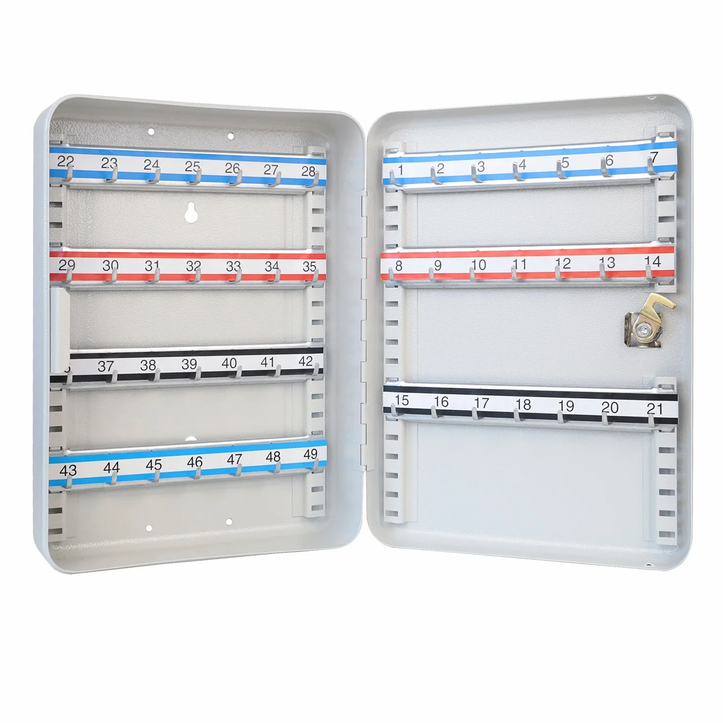 HMF 130497 skrzynka na klucze, 49 haczyków, regulowane listwy z haczykami, 32,0 x 23,0 x 7,5 cm, jasnoszara