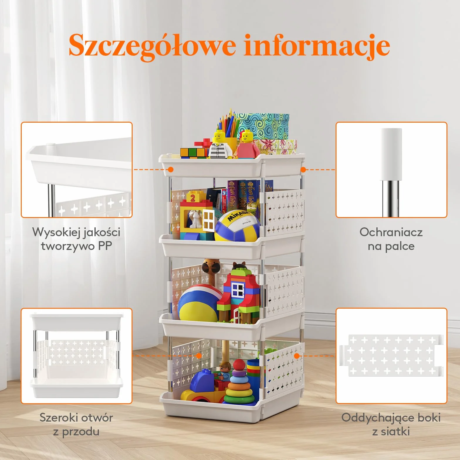 Pudełka do przechowywania Lifewit, 4-poziomowy plastikowy stojak na szafę, szafkę na warzywa, organizer do przechowywania w szafie, biały, 35 x 30 x 72 cm
